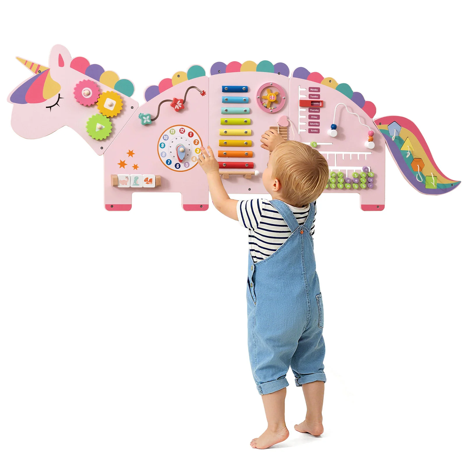 11-in-1 Dinosaur Busy Board, Toddler Activity Wall Panel, Pink - Image 5