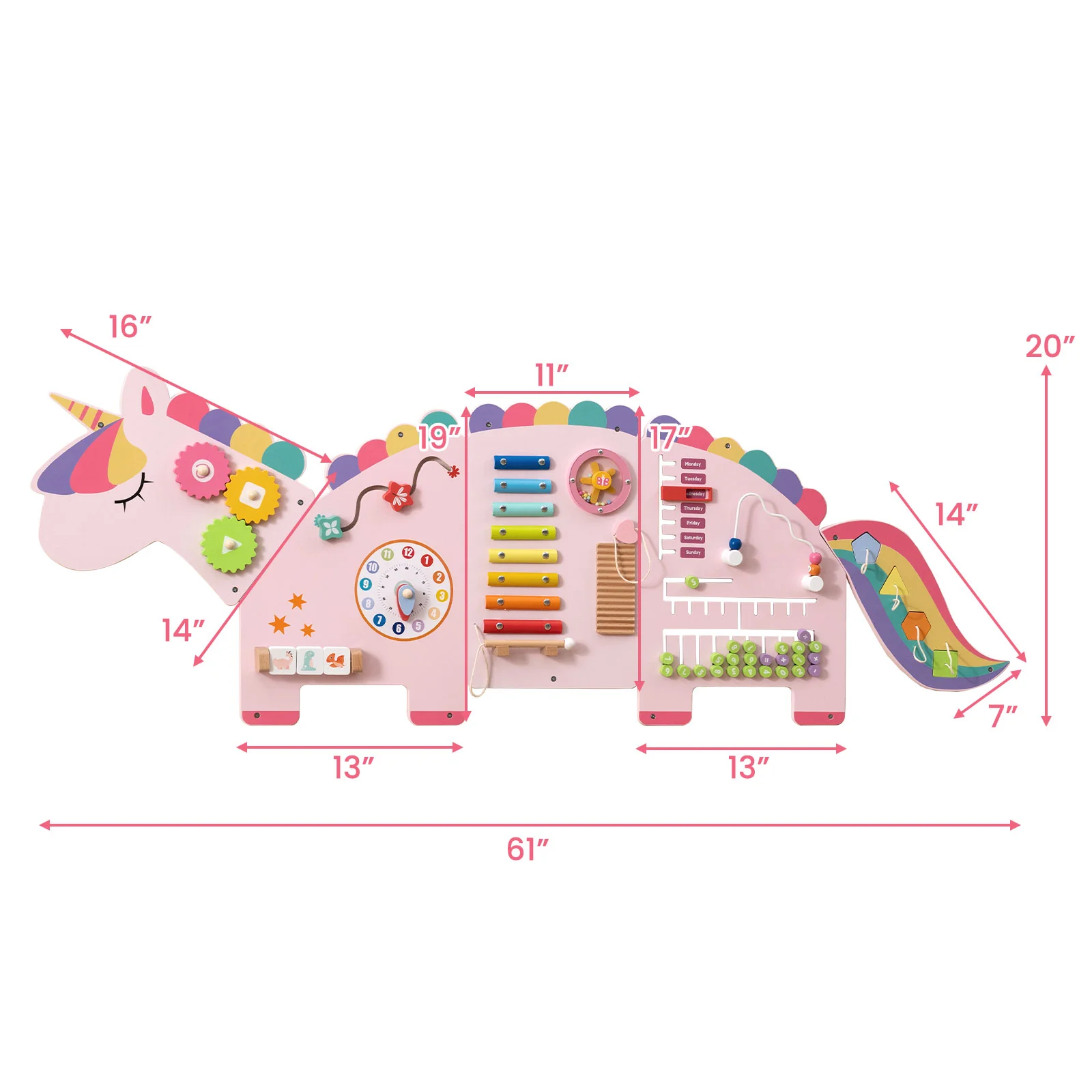 11-in-1 Dinosaur Busy Board, Toddler Activity Wall Panel, Pink - Image 6