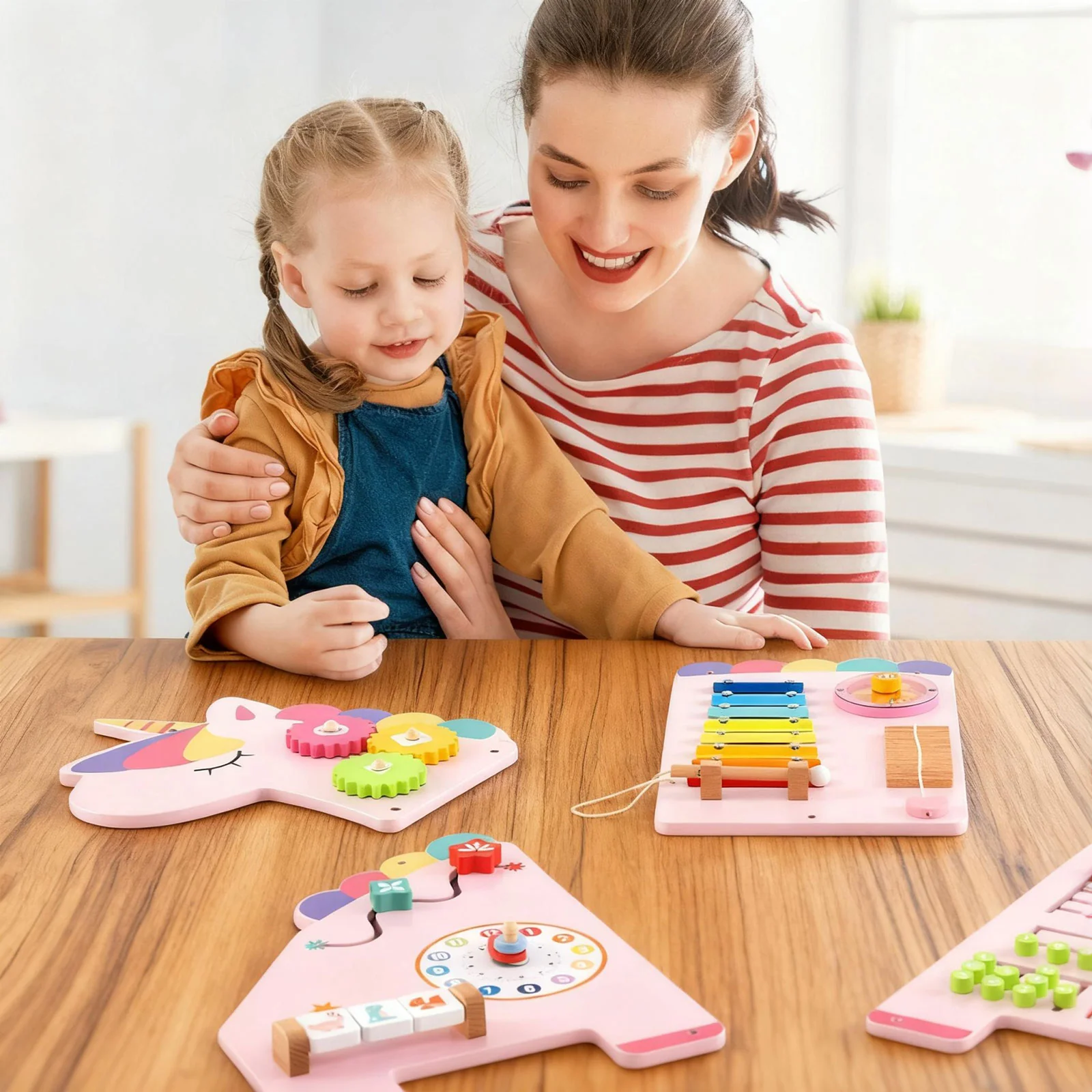 11-in-1 Dinosaur Busy Board, Toddler Activity Wall Panel, Pink - Image 7