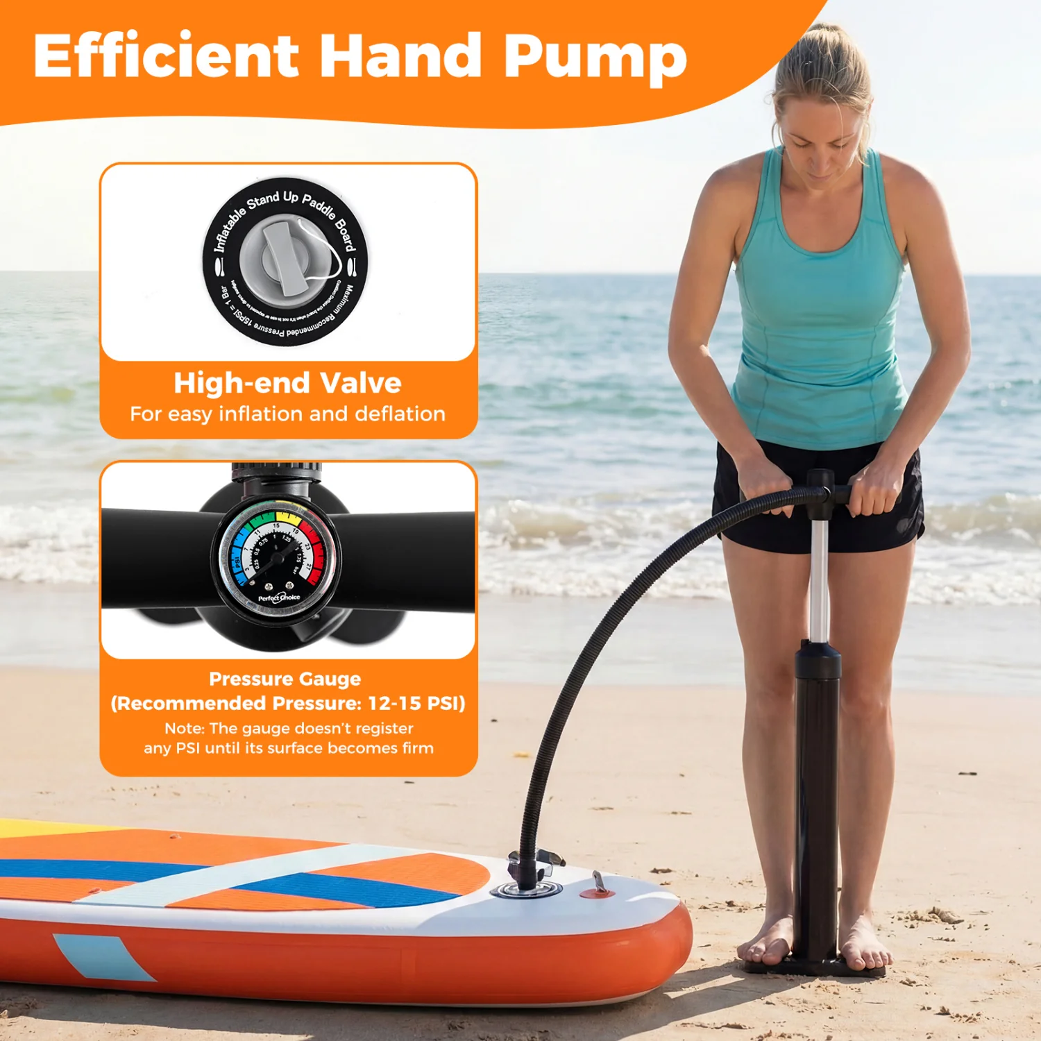 11' Inflatable Stand Up Paddle Board, With Backpack, Orange - Image 6