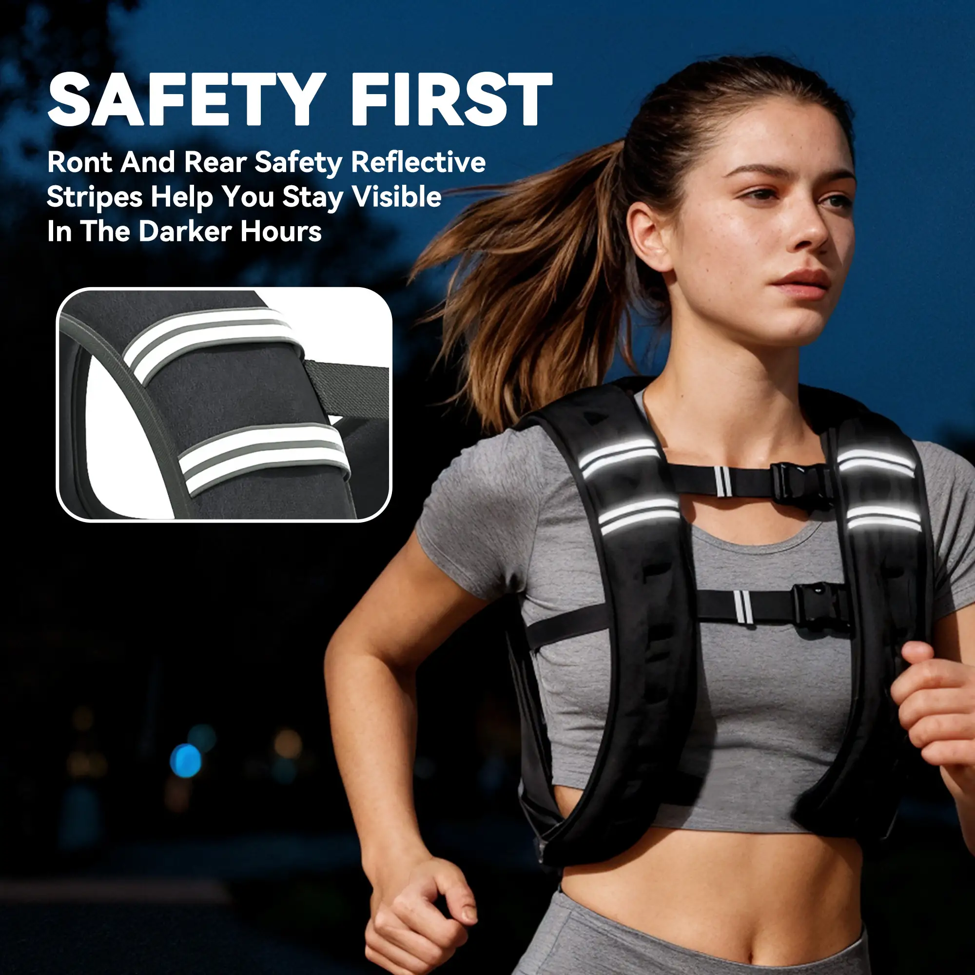 11 lbs Weighted Vest, Adjustable Straps, Pocket, Reflective Strips, Men Women - Image 7
