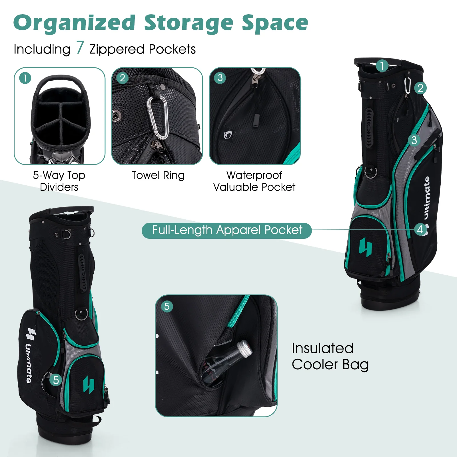 11 Piece Golf Club Set, Green - Image 9