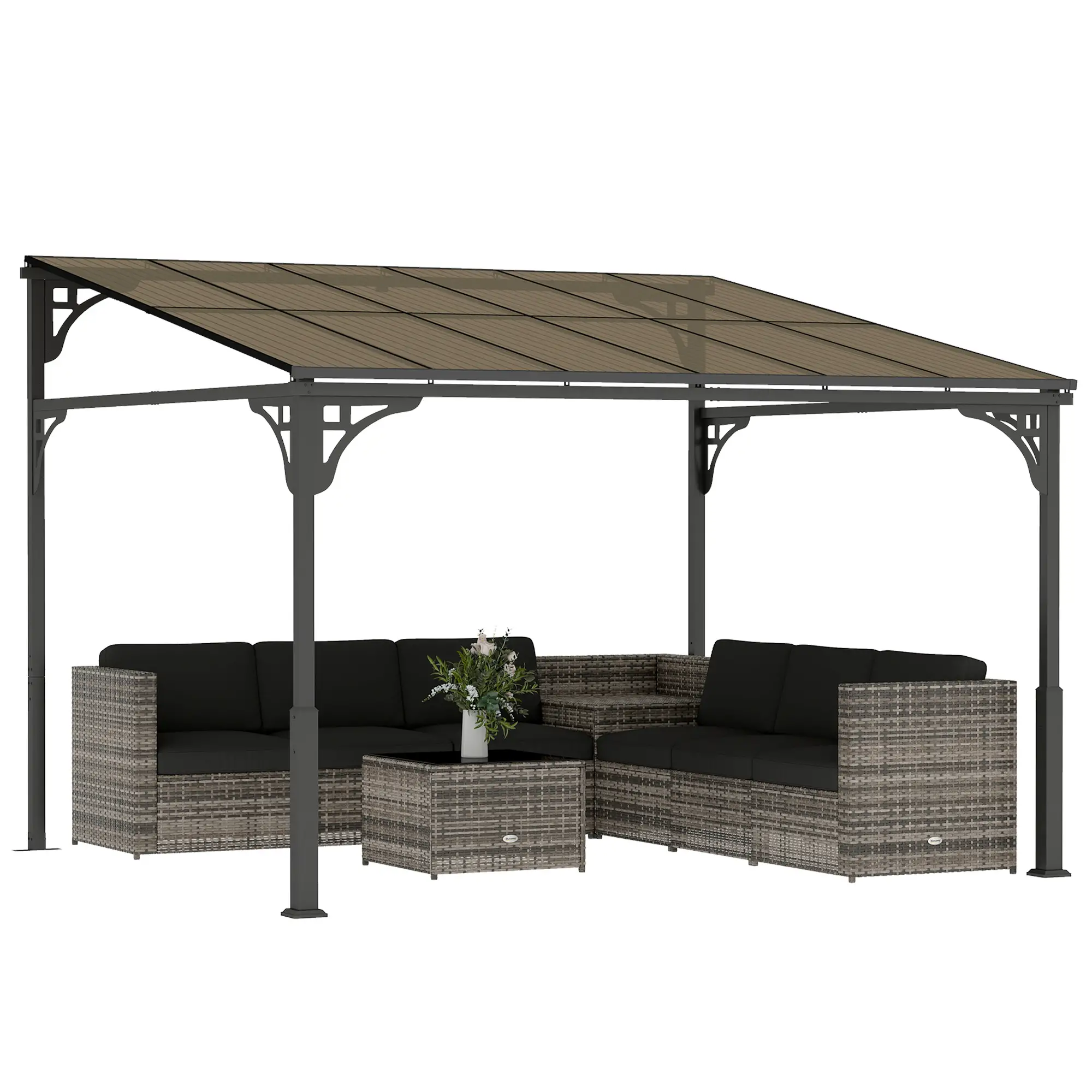 11' x 10' Outdoor Pergola, Wall Mounted Hardtop Gazebo, Polycarbonate Roof, Metal Frame - Image 11