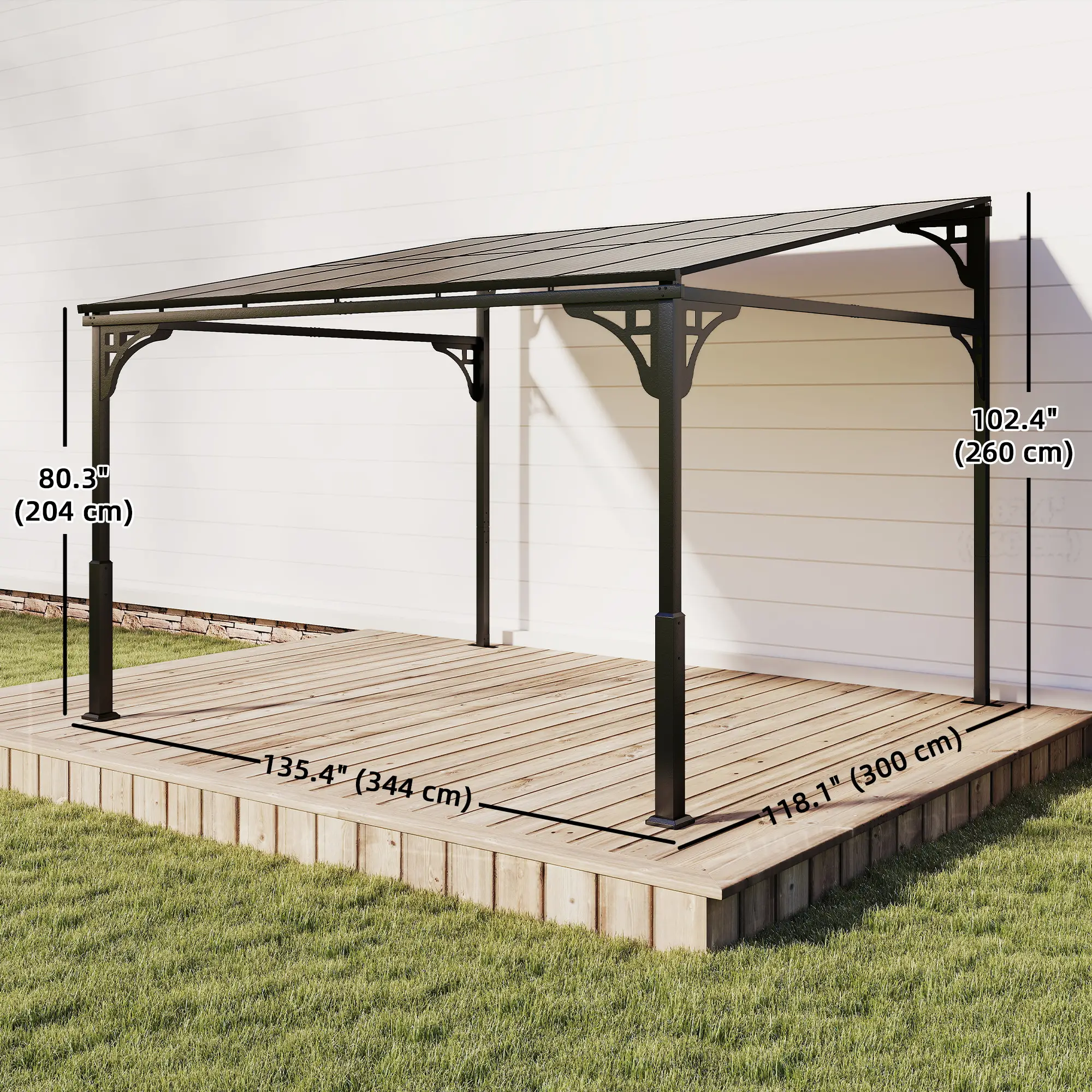 11' x 10' Outdoor Pergola, Wall Mounted Hardtop Gazebo, Polycarbonate Roof, Metal Frame - Image 3
