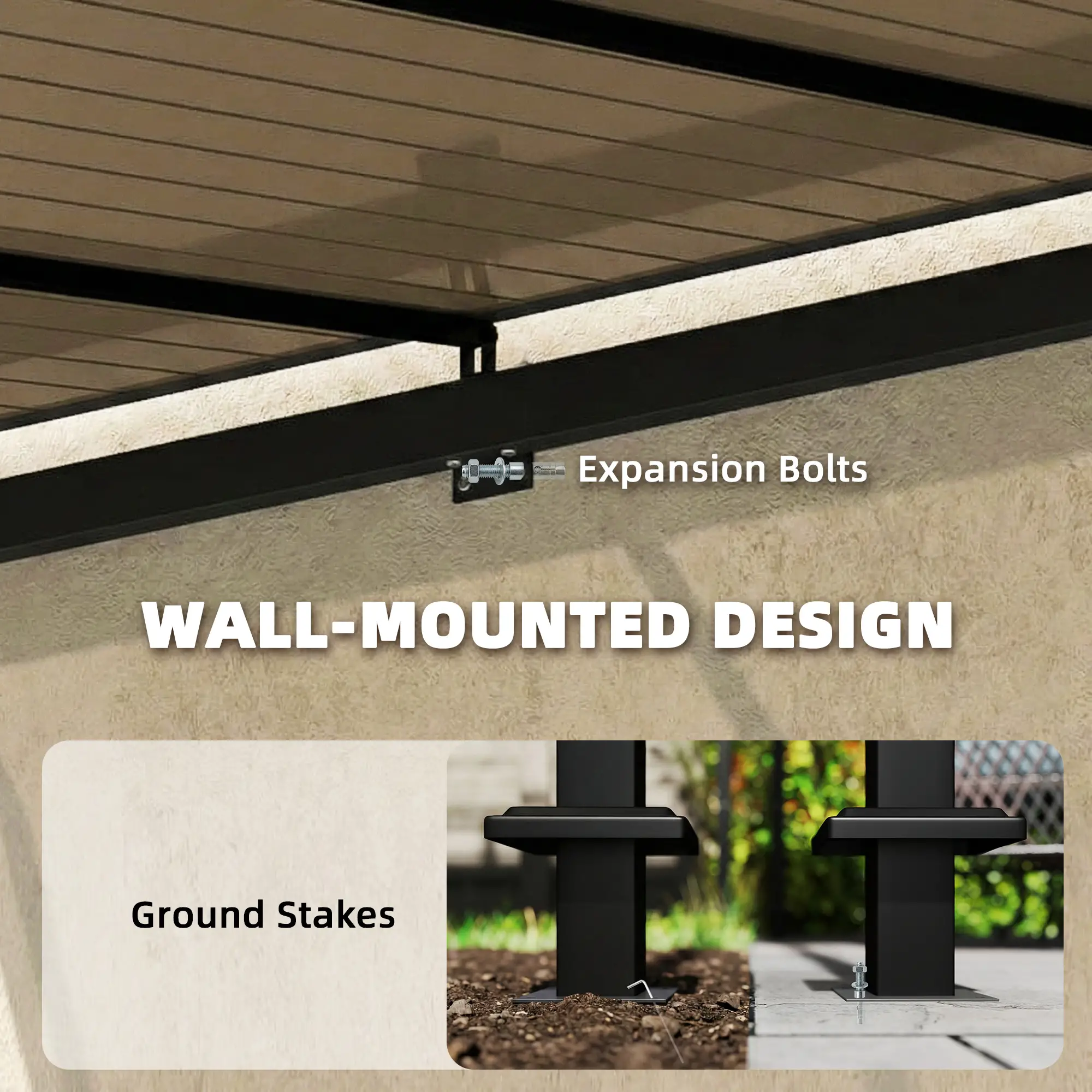 11' x 10' Outdoor Pergola, Wall Mounted Hardtop Gazebo, Polycarbonate Roof, Metal Frame - Image 4