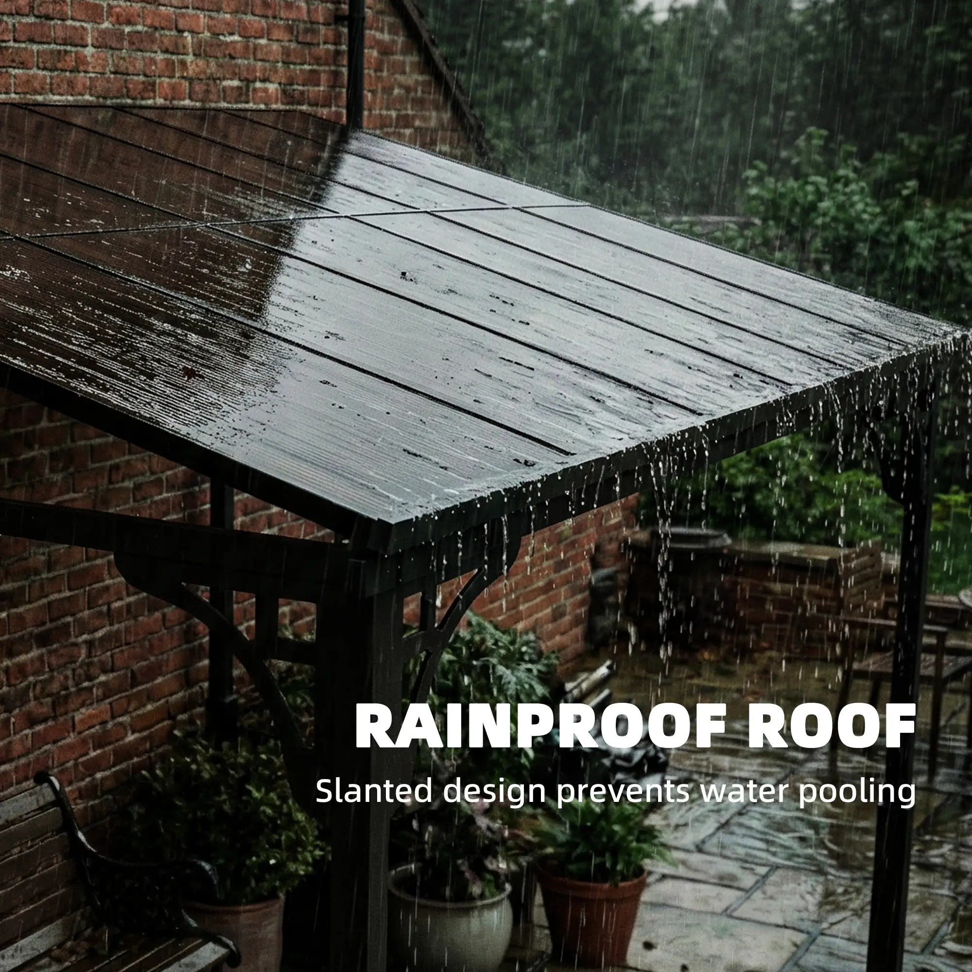 11' x 10' Outdoor Pergola, Wall Mounted Hardtop Gazebo, Polycarbonate Roof, Metal Frame - Image 6