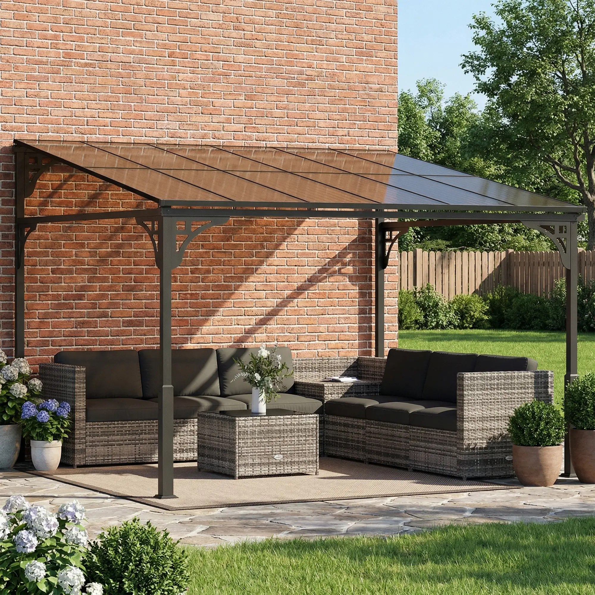 11' x 10' Outdoor Pergola, Wall Mounted Hardtop Gazebo, Polycarbonate Roof, Metal Frame - Image 8