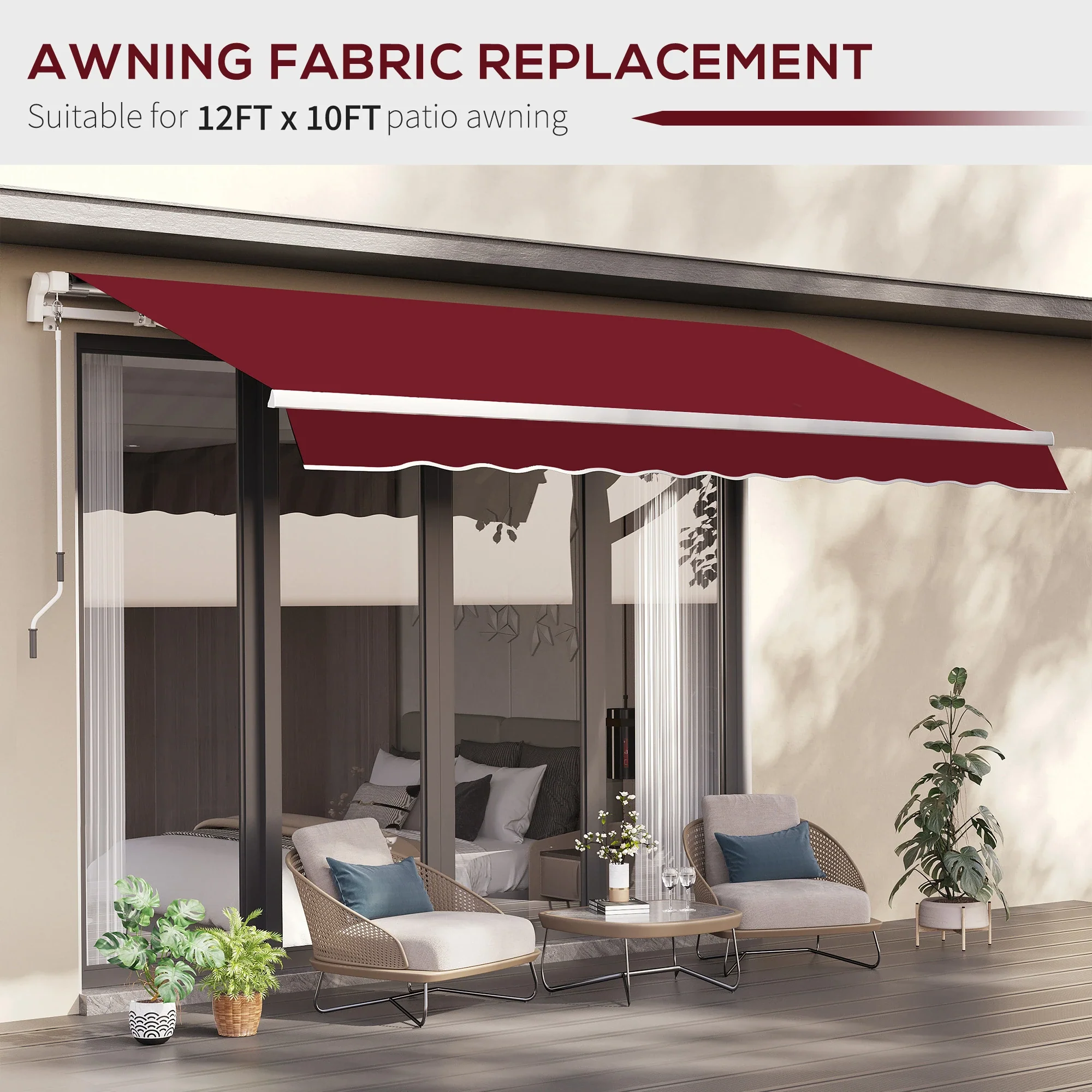 11' x 10' Retractable Awning Fabric, UV Protection, Wine Red - Image 6