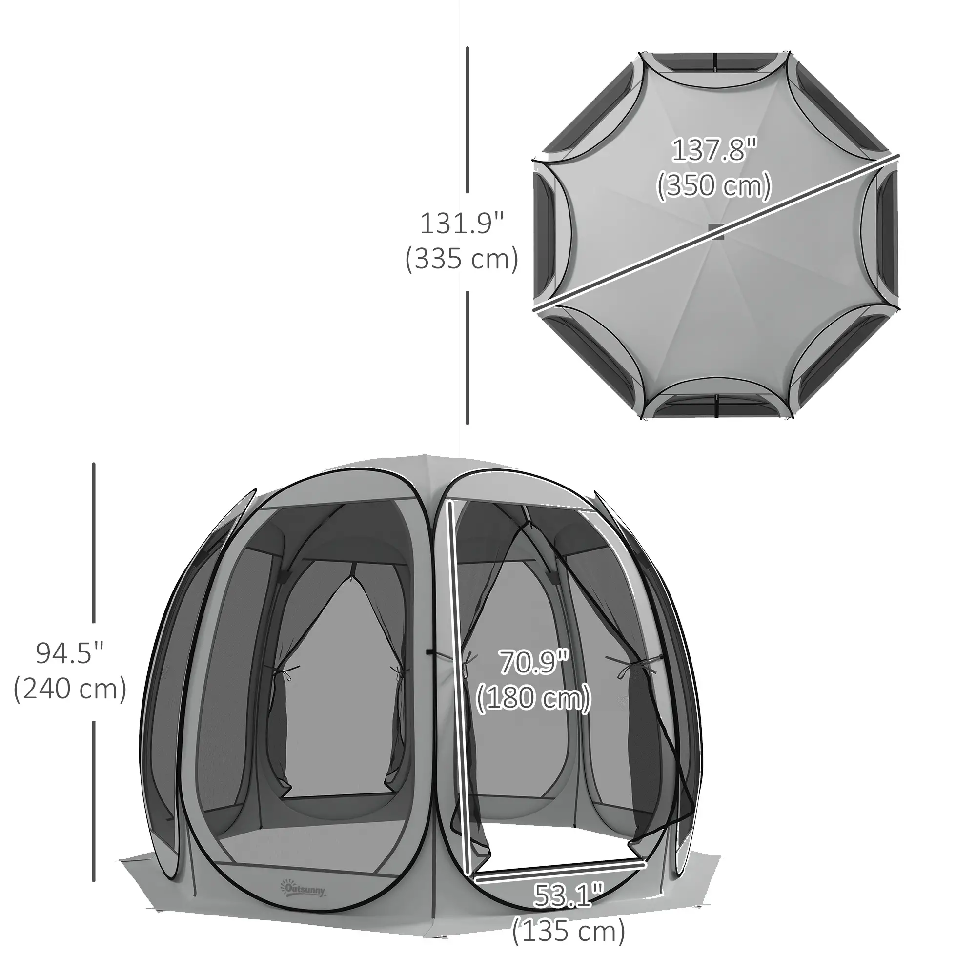 11' x 11.5' Screen Tent, Pop Up Camping Gazebo, Grey - Image 3