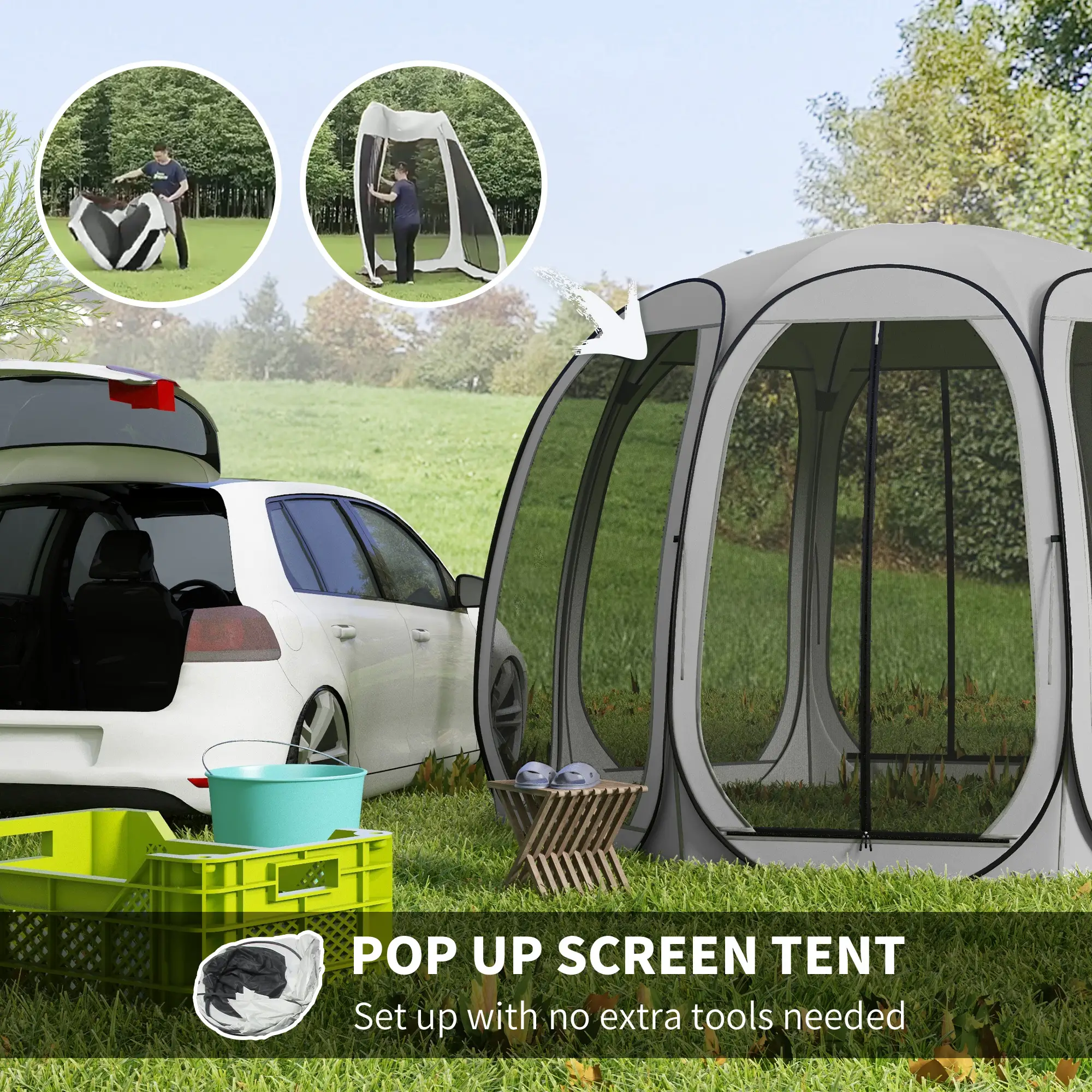 11' x 11.5' Screen Tent, Pop Up Camping Gazebo, Grey - Image 4