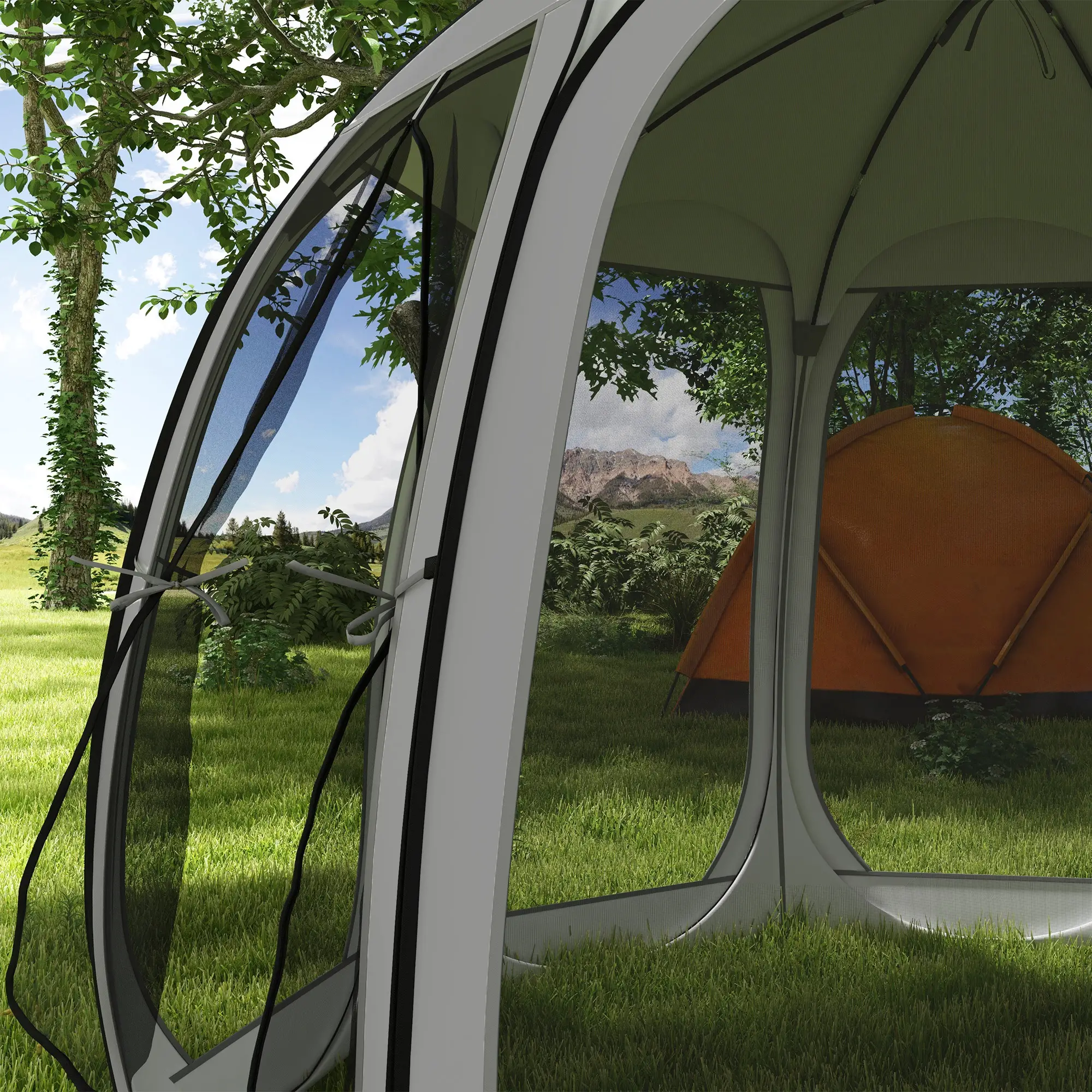 11' x 11.5' Screen Tent, Pop Up Camping Gazebo, Grey - Image 9