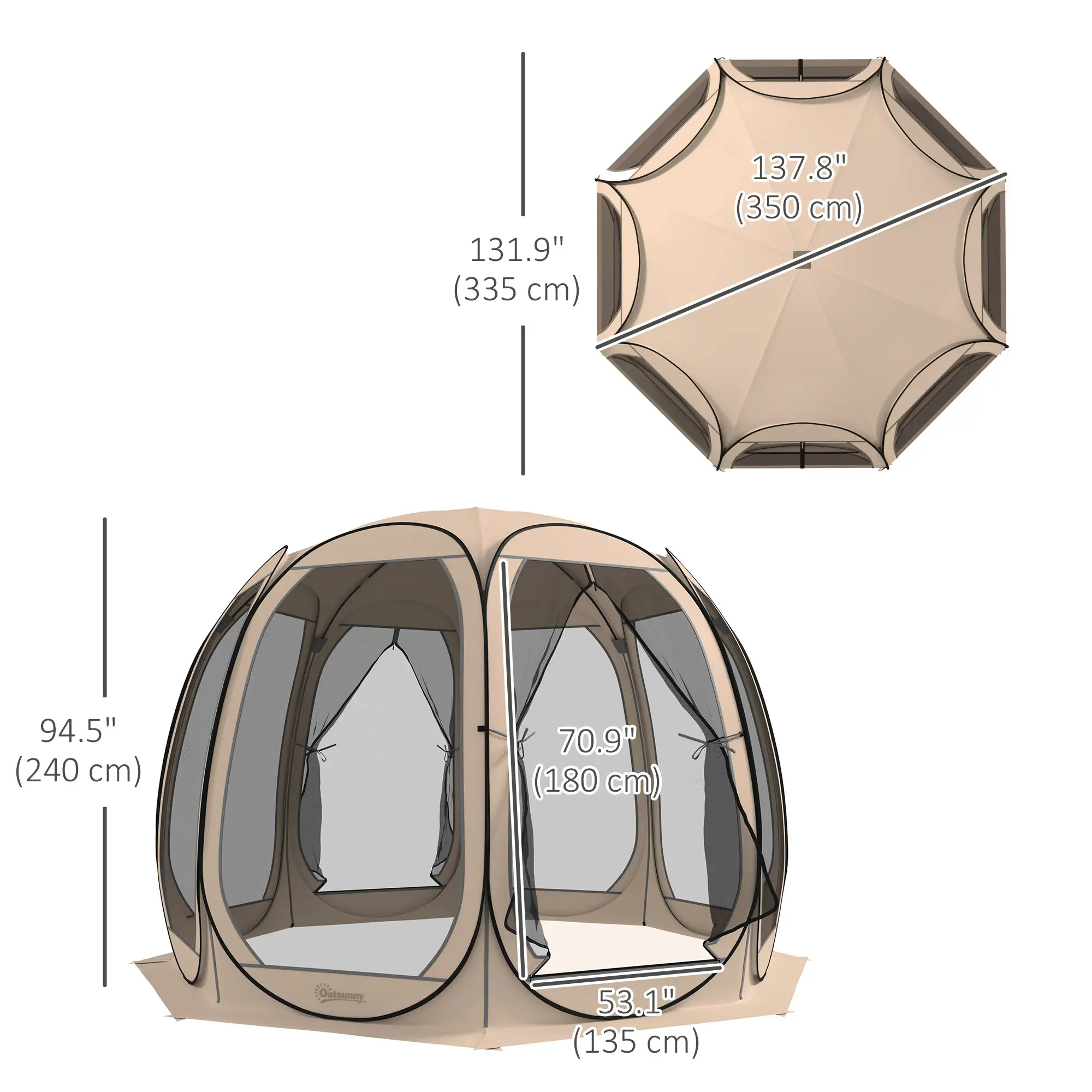 11' x 11.5' Screen Tent, Pop Up Gazebo, Portable Carry Bag, 2 Doors, Beige - Image 3