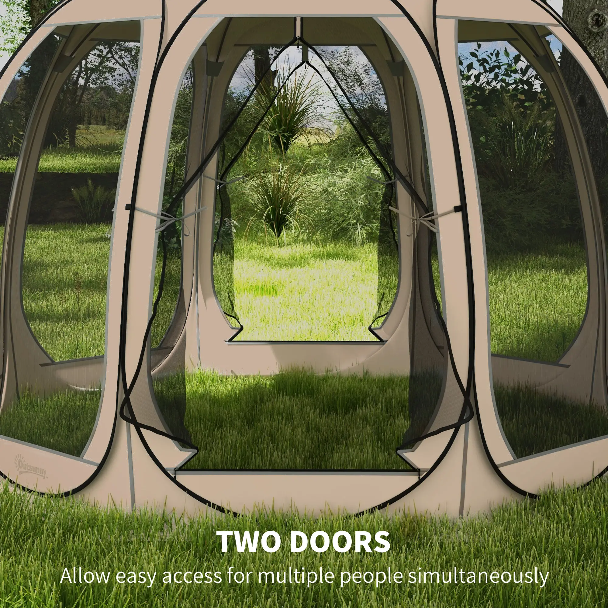 11' x 11.5' Screen Tent, Pop Up Gazebo, Portable Carry Bag, 2 Doors, Beige - Image 5