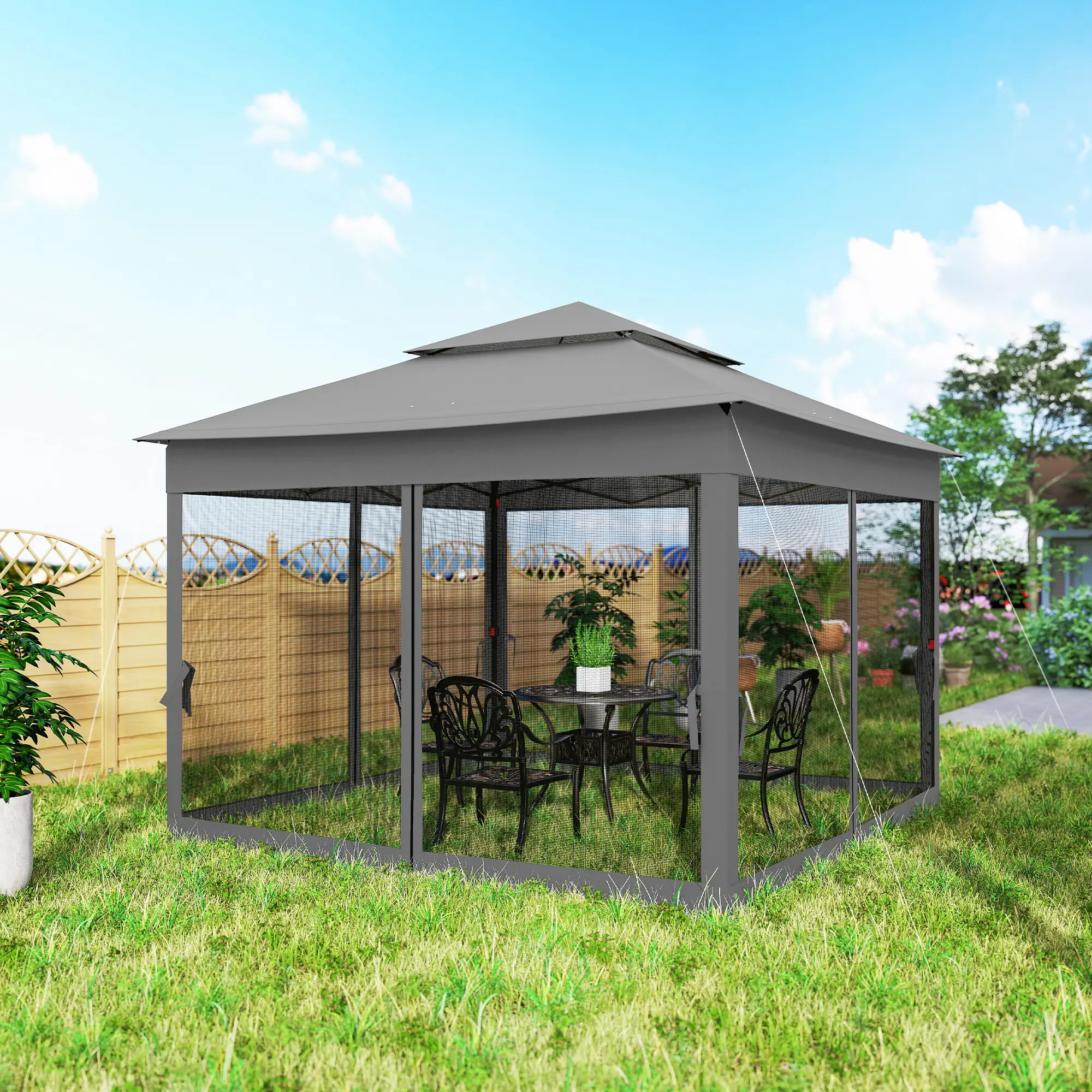 11' x 11' Pop Up Canopy, 2-Tier Soft Top Shelter, Dark Grey - Image 10