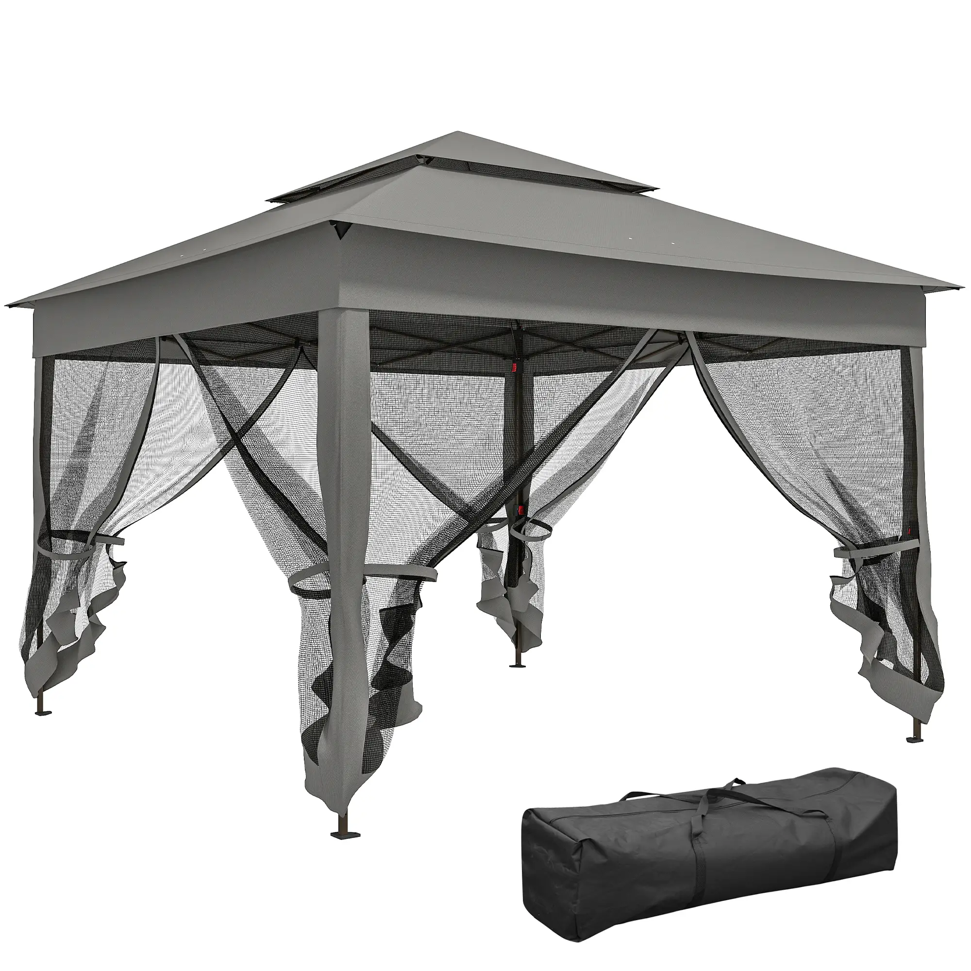 11' x 11' Pop Up Canopy, 2-Tier Soft Top Shelter, Dark Grey - Image 11