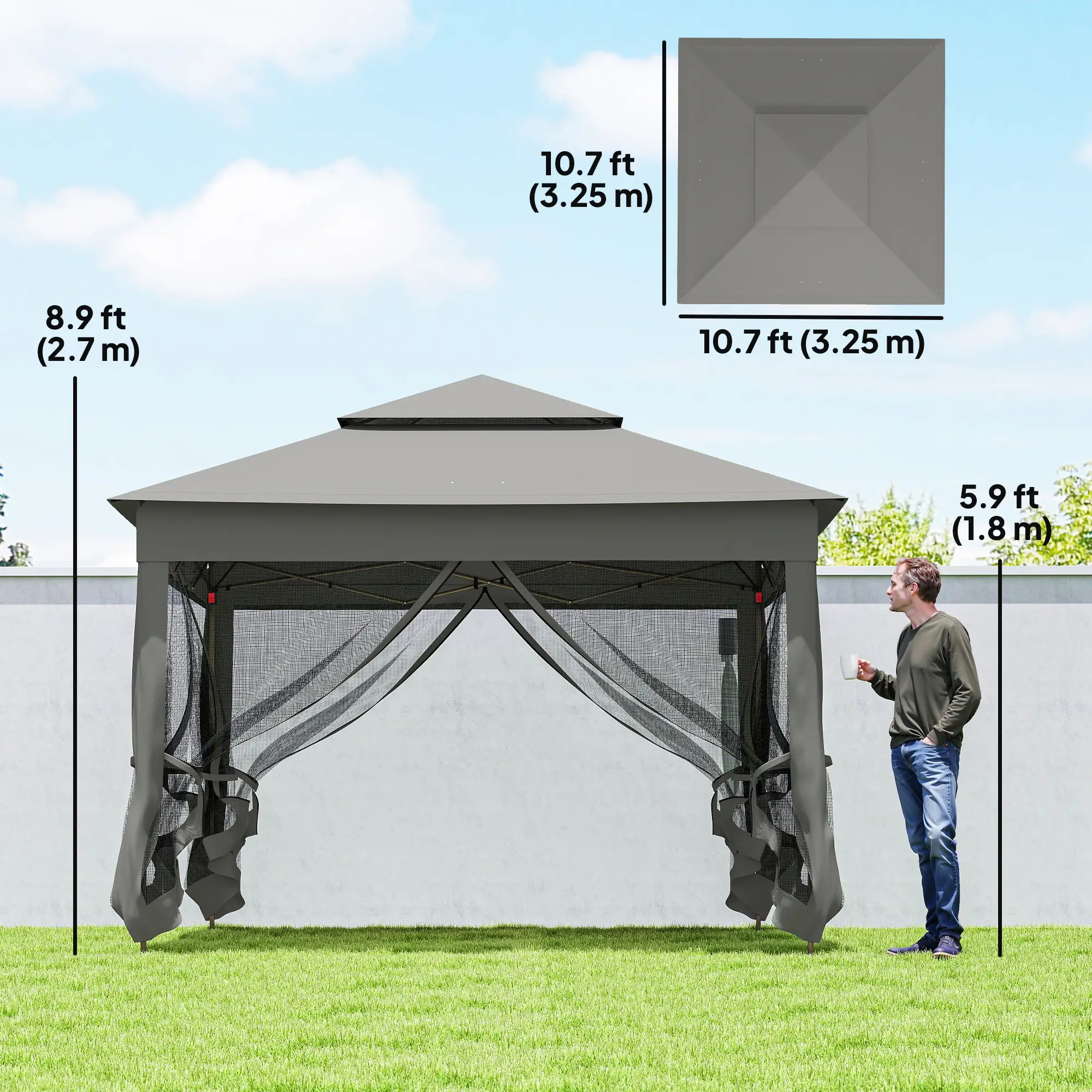 11' x 11' Pop Up Canopy, 2-Tier Soft Top Shelter, Dark Grey - Image 3