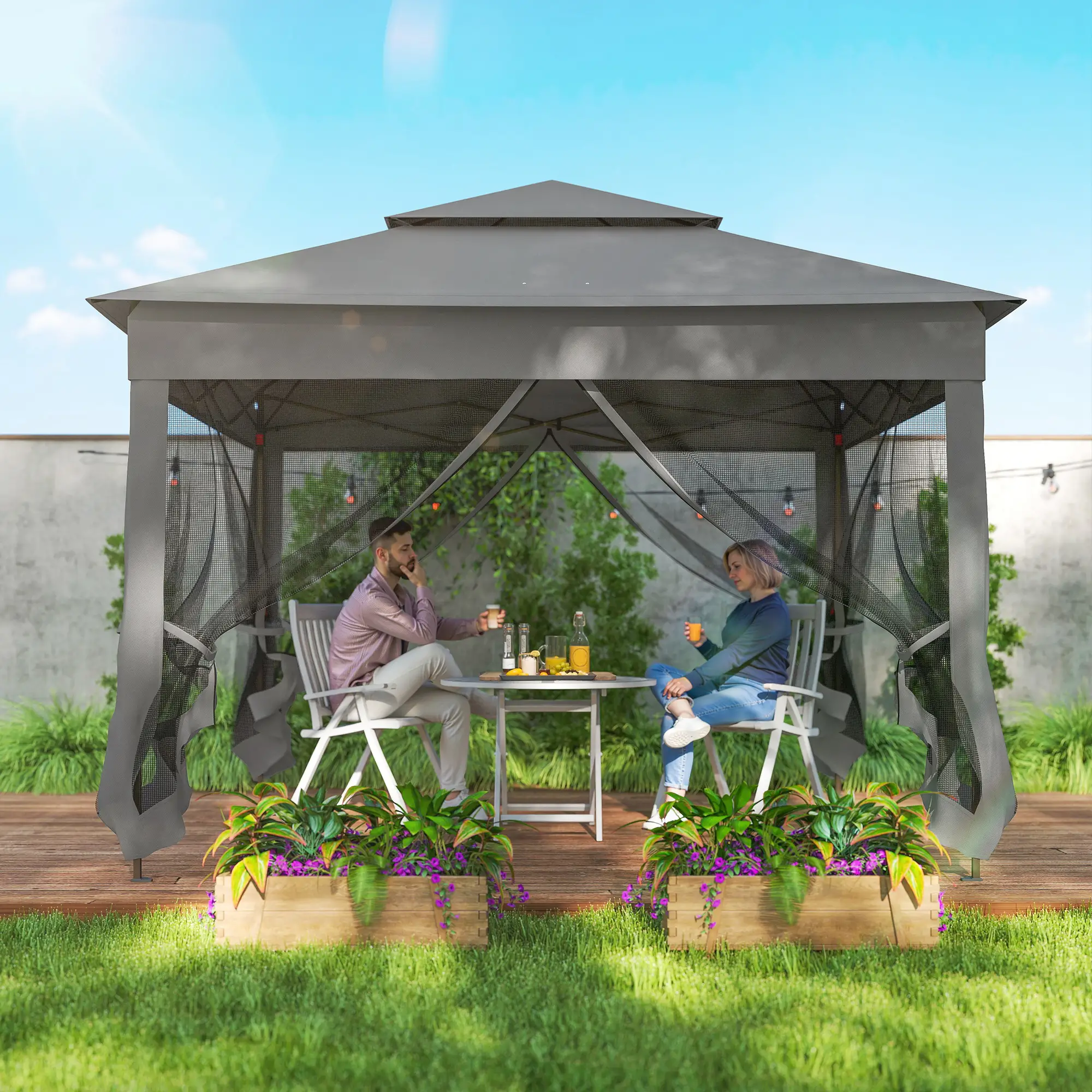 11' x 11' Pop Up Canopy, 2-Tier Soft Top Shelter, Dark Grey - Image 7