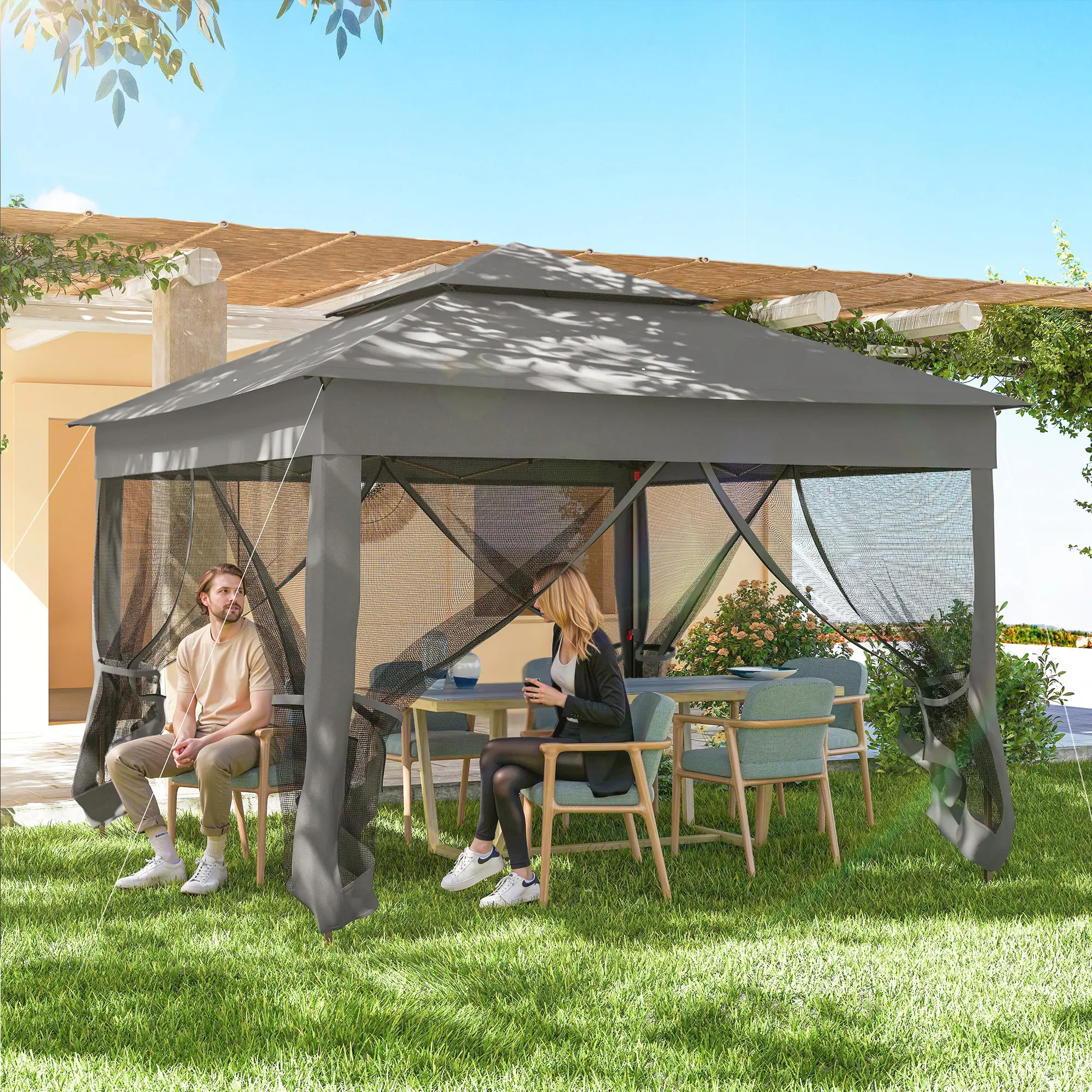11' x 11' Pop Up Canopy, 2-Tier Soft Top Shelter, Dark Grey - Image 9