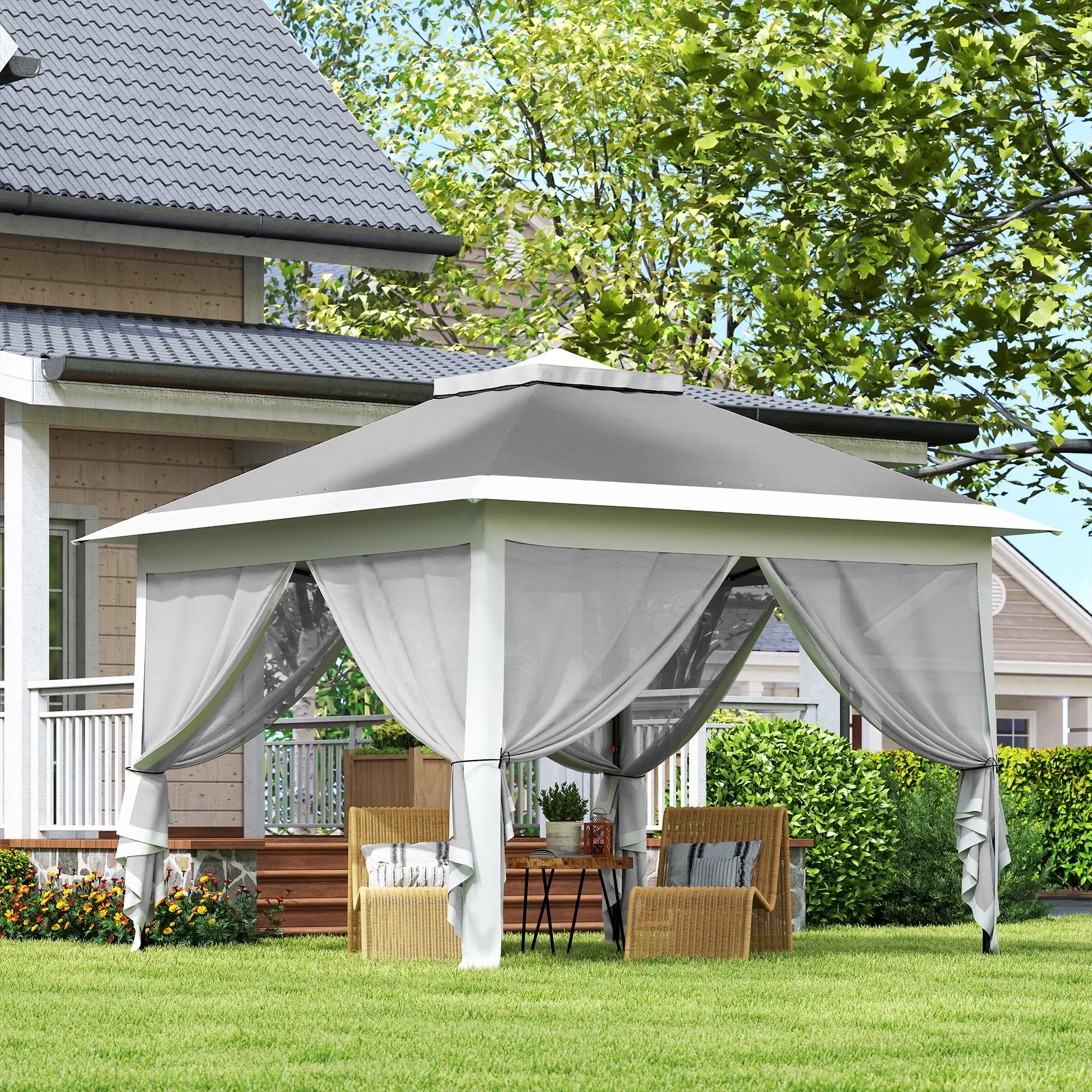 11' x 11' Pop Up Gazebo, Double Roof Foldable Canopy Tent, Dark Grey - Image 10