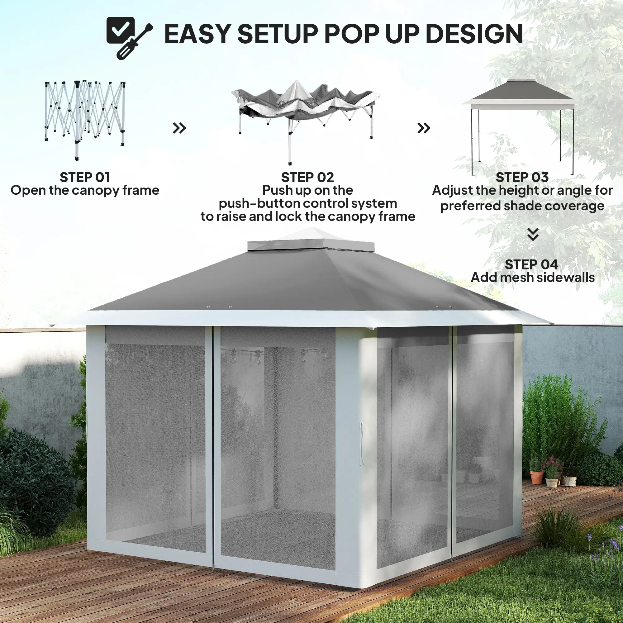 11' x 11' Pop Up Gazebo, Double Roof Foldable Canopy Tent, Dark Grey - Image 5