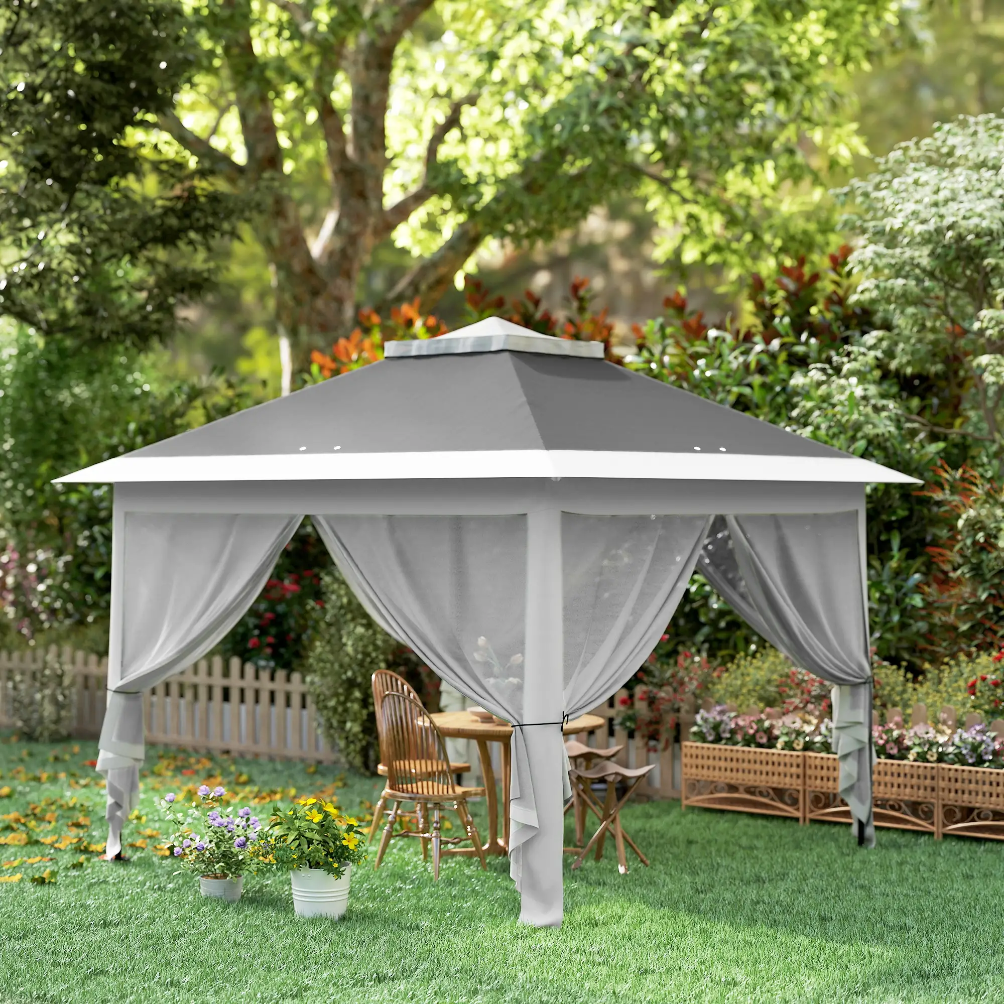 11' x 11' Pop Up Gazebo, Double Roof Foldable Canopy Tent, Dark Grey - Image 9