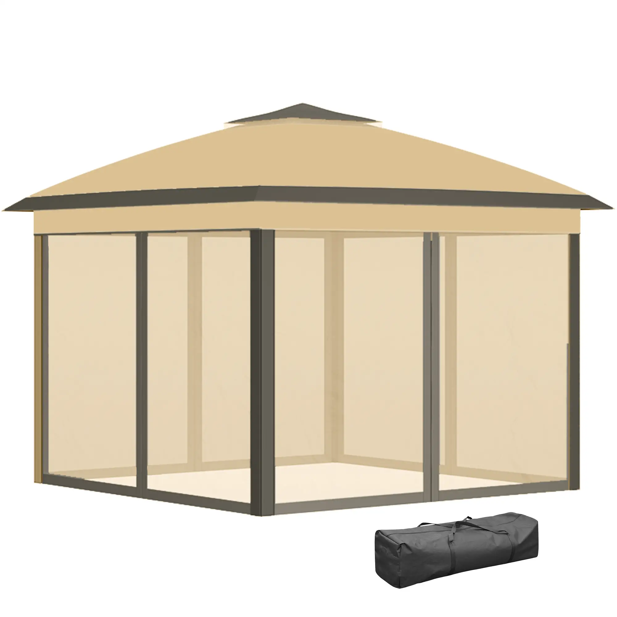 11' x 11' Pop Up Gazebo, Double Roof, Foldable, Adjustable, Beige