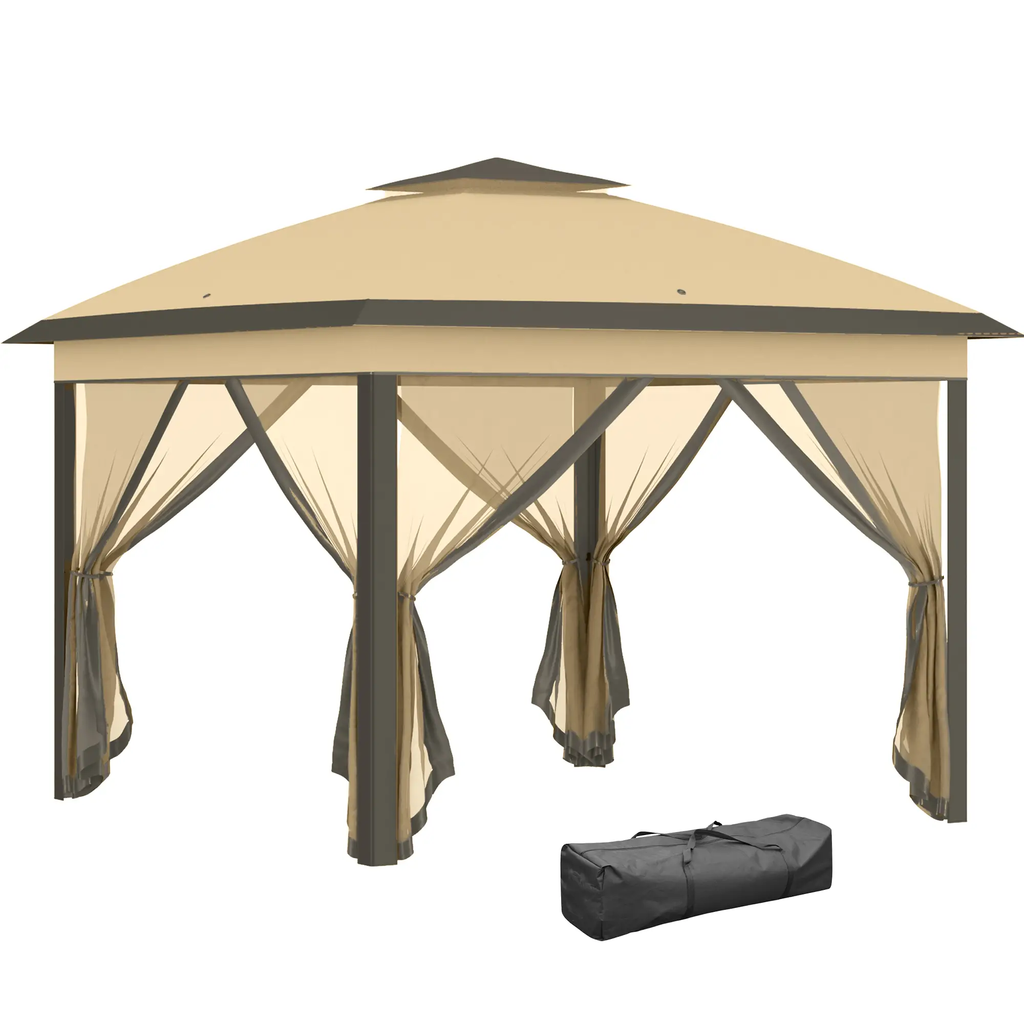 11' x 11' Pop Up Gazebo, Double Roof, Foldable, Adjustable, Beige - Image 11