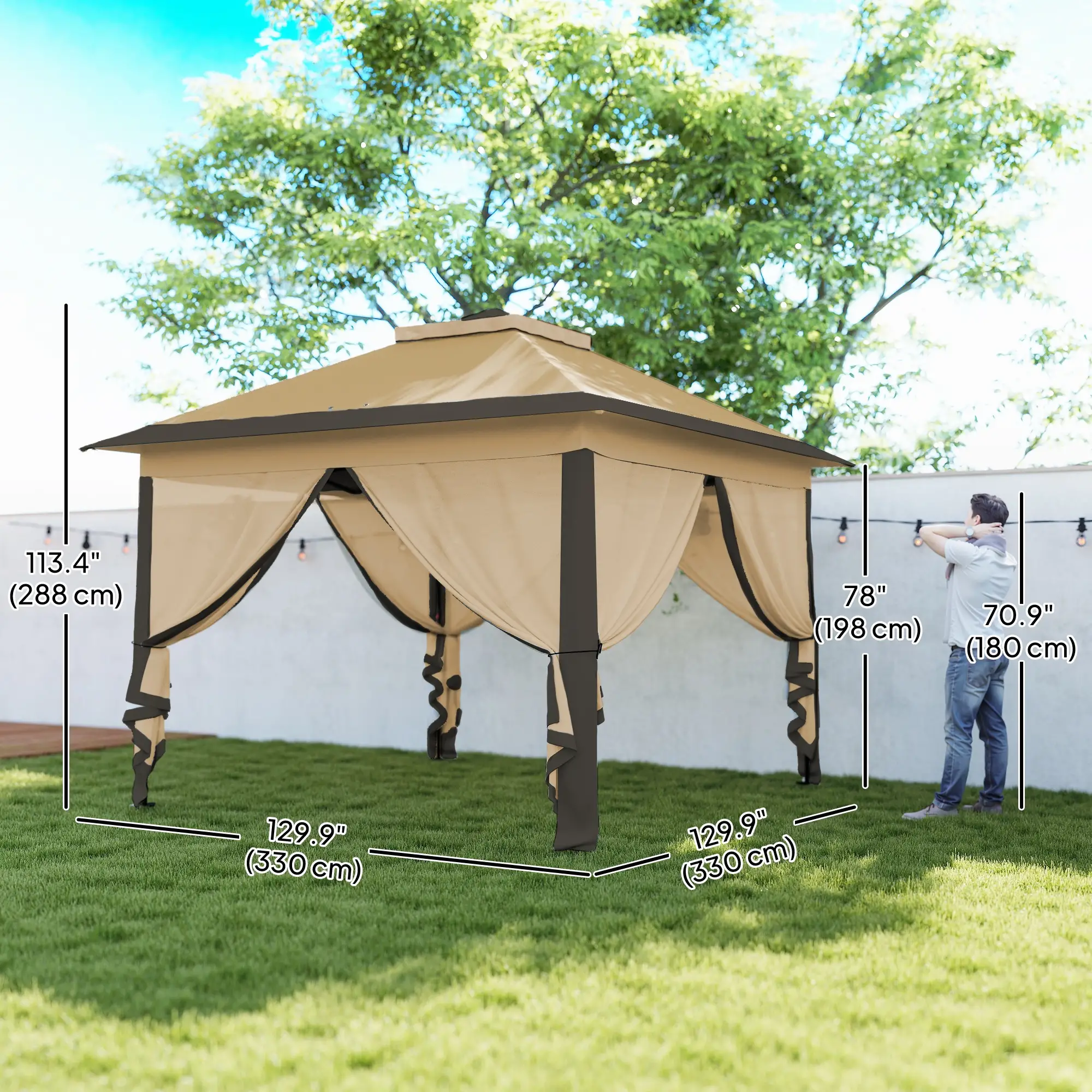 11' x 11' Pop Up Gazebo, Double Roof, Foldable, Adjustable, Beige - Image 3