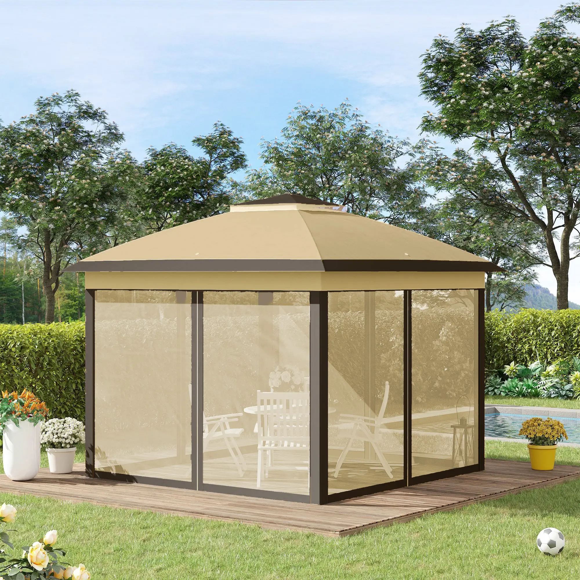 11' x 11' Pop Up Gazebo, Double Roof, Foldable, Adjustable, Beige - Image 8