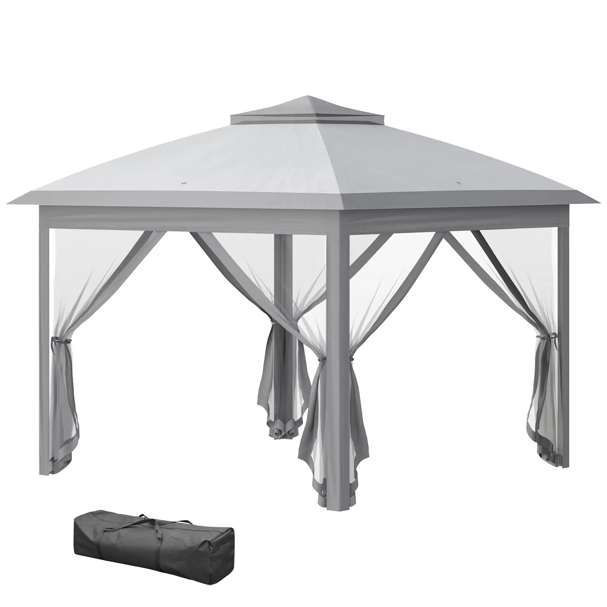 11' x 11' Pop Up Gazebo, Double Roof Foldable Canopy Tent, Grey - Image 11
