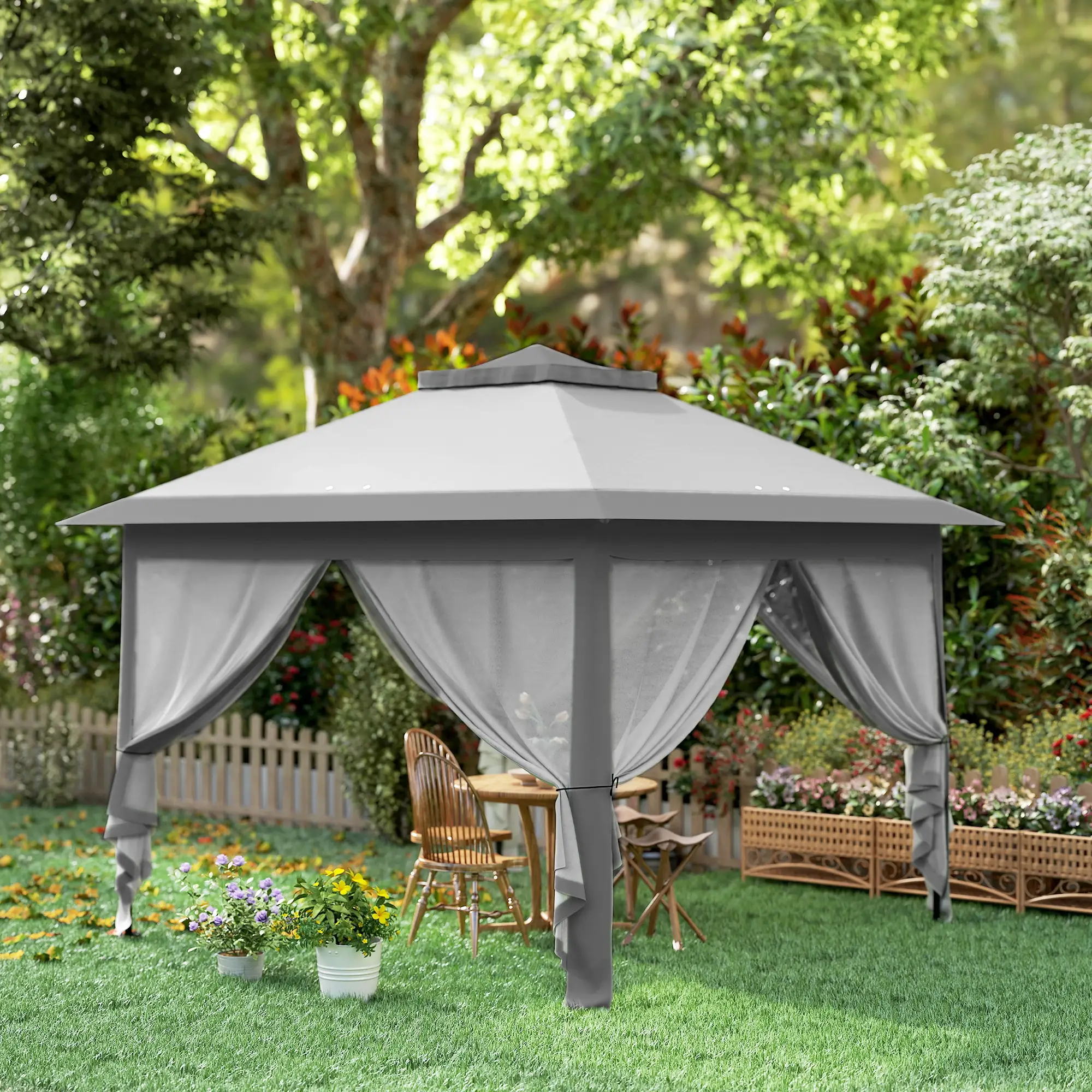 11' x 11' Pop Up Gazebo, Double Roof Foldable Canopy Tent, Grey - Image 9