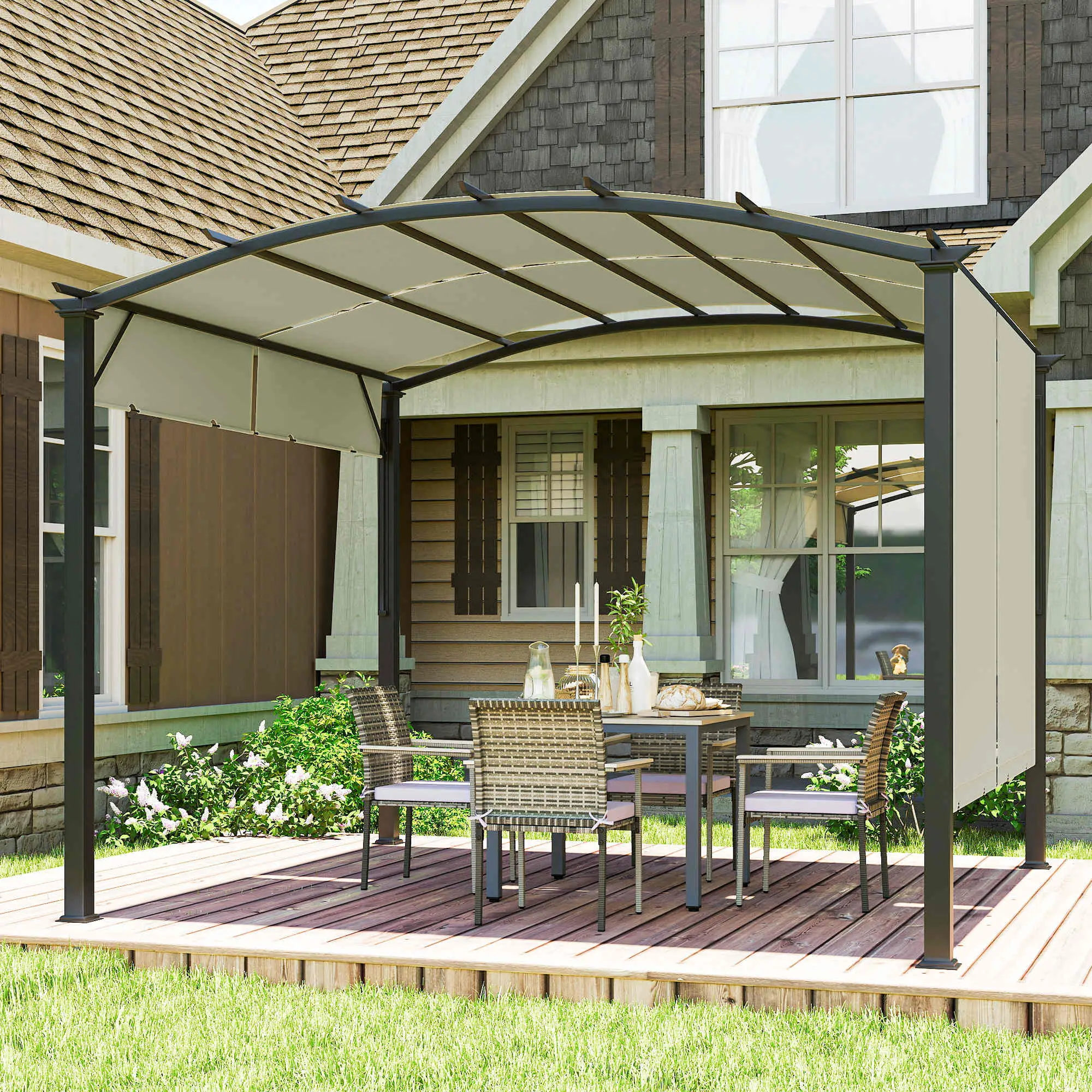 11' x 11' Retractable Pergola Canopy, Patio Backyard, Beige - Image 9
