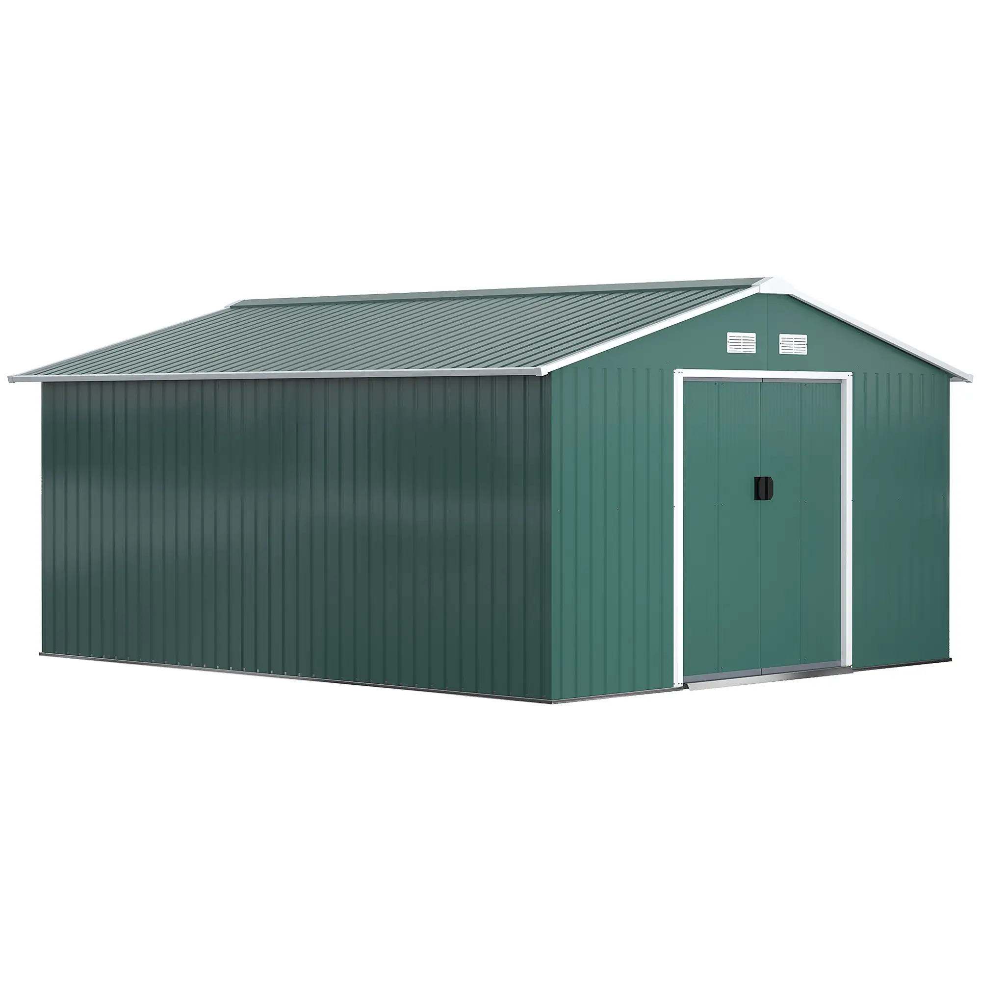11' x 13' Garden Storage Shed, Double Sliding Door, 4 Ventilation Slots, Green - Image 12