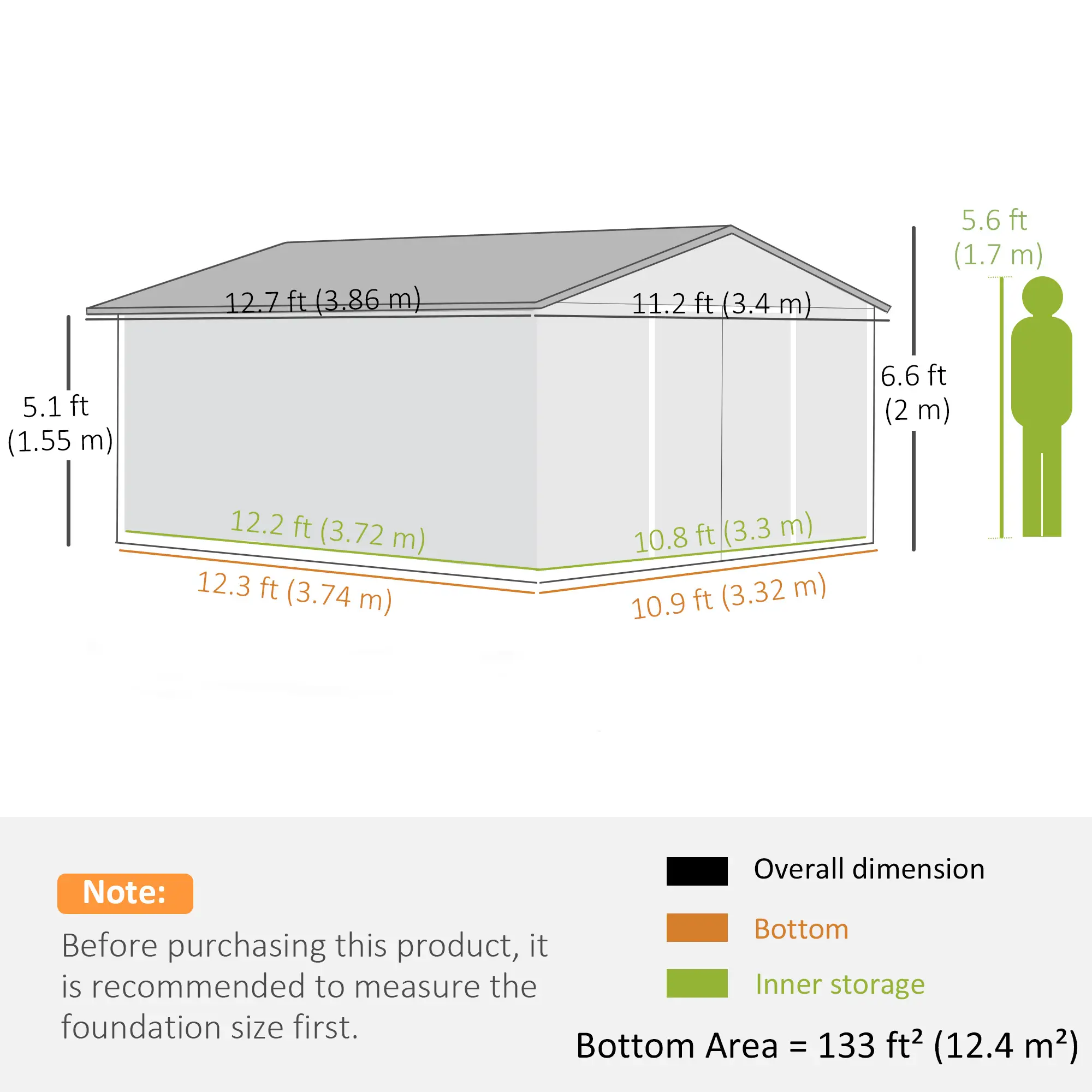 11' x 13' Garden Storage Shed, Double Sliding Door, 4 Ventilation Slots, Green - Image 3