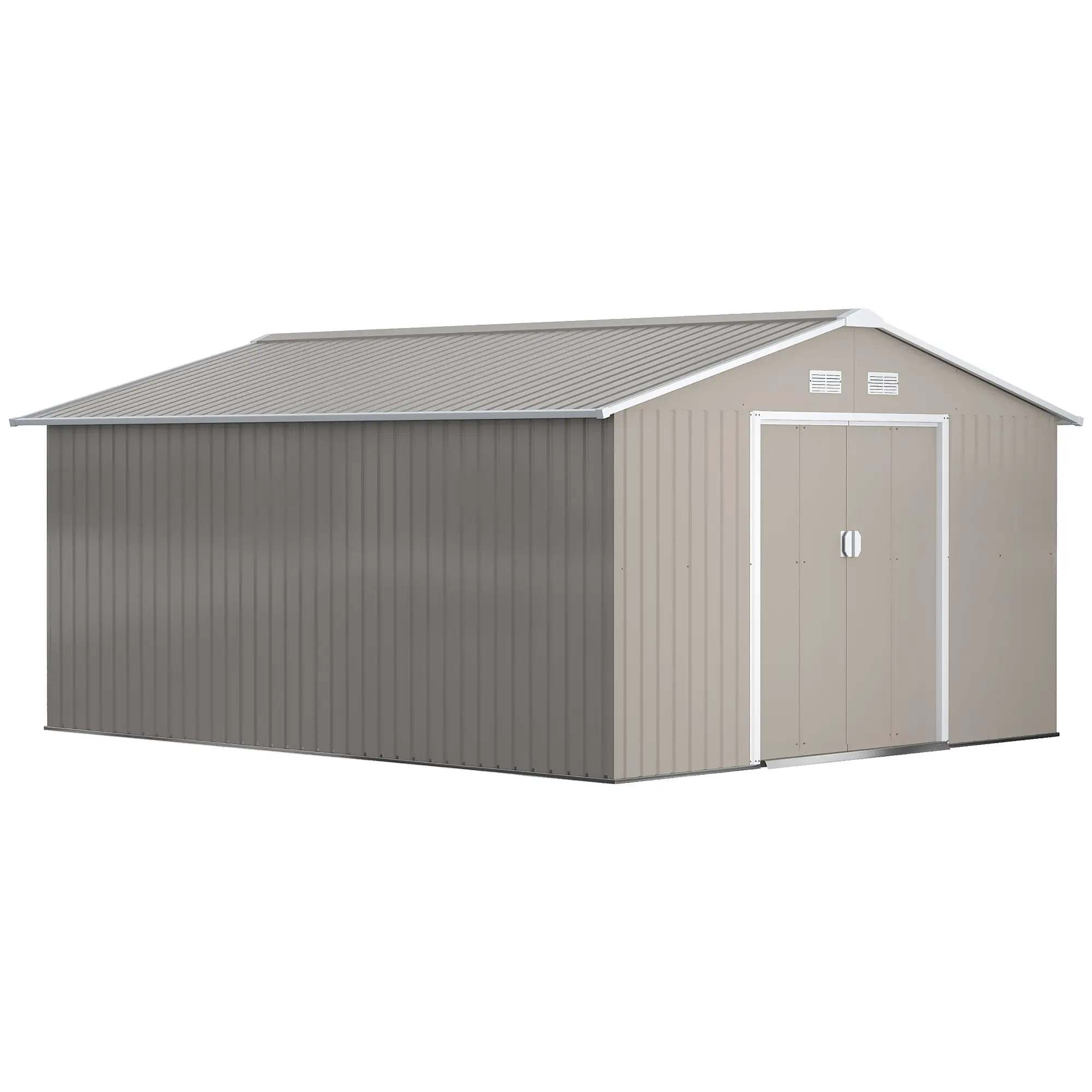 11' x 13' Garden Storage Shed, Double Sliding Door, 4 Vents, Light Grey - Image 11