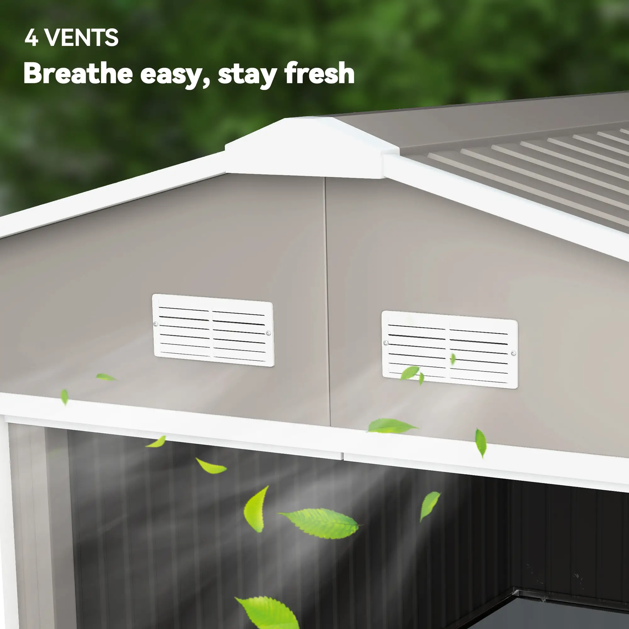 11' x 13' Garden Storage Shed, Double Sliding Door, 4 Vents, Light Grey - Image 9