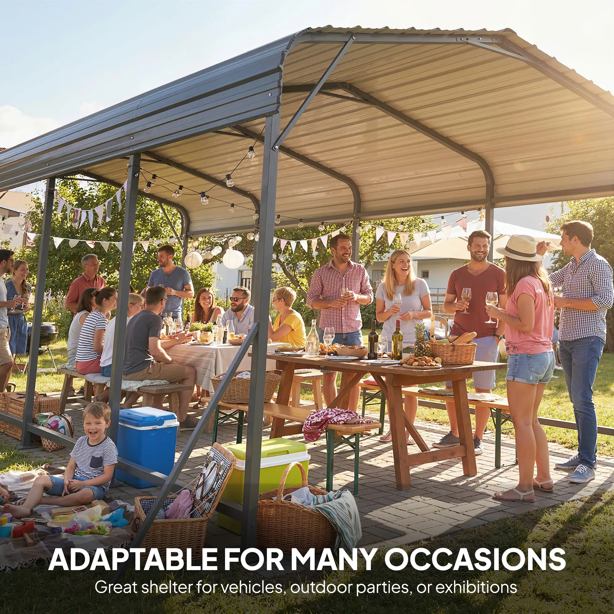 11 x 15FT Metal Carport, Heavy-Duty Canopy With Reinforced Frame, Dark Grey - Image 9
