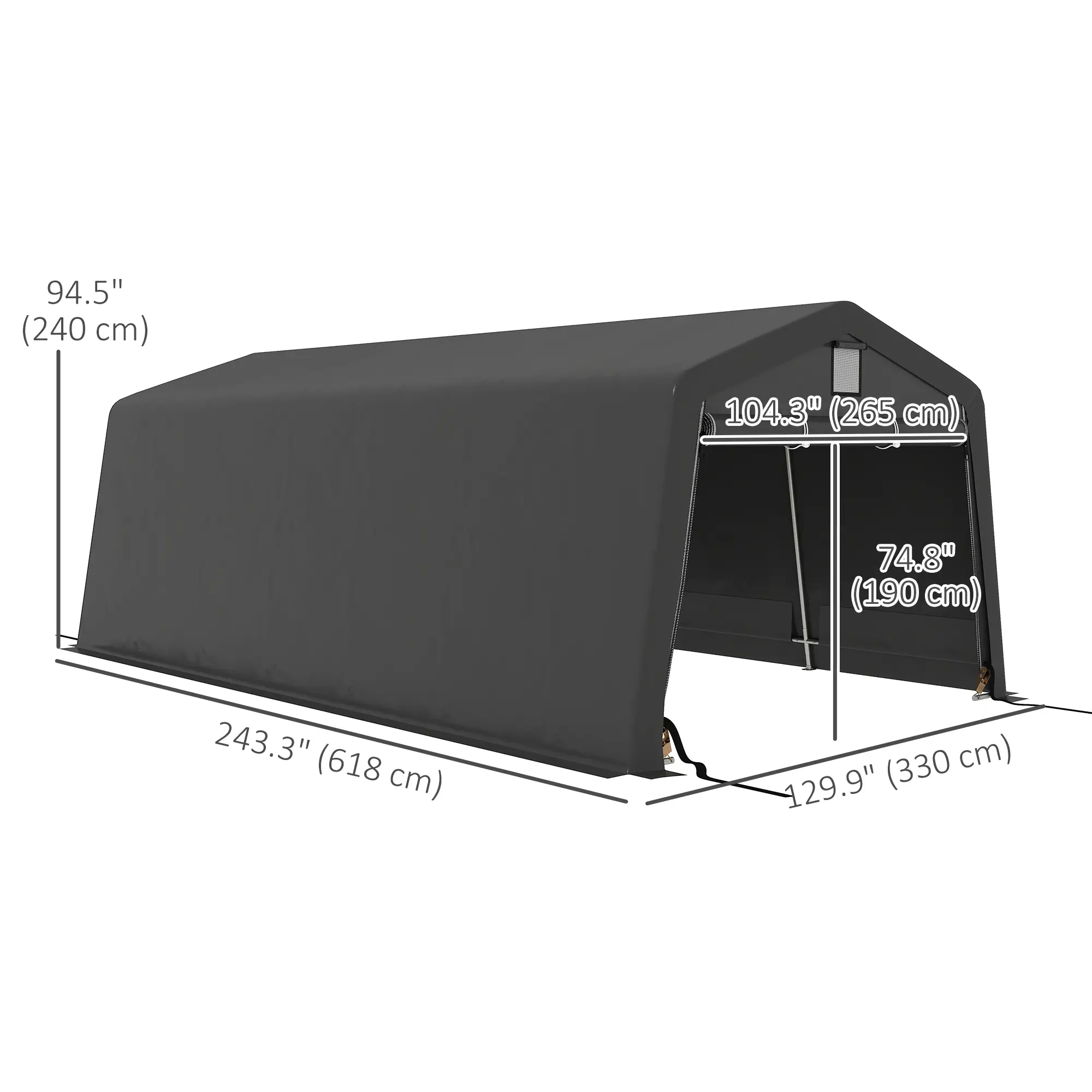 11' x 20' Portable Garage, Heavy Duty Carport Canopy, Dark Grey - Image 3