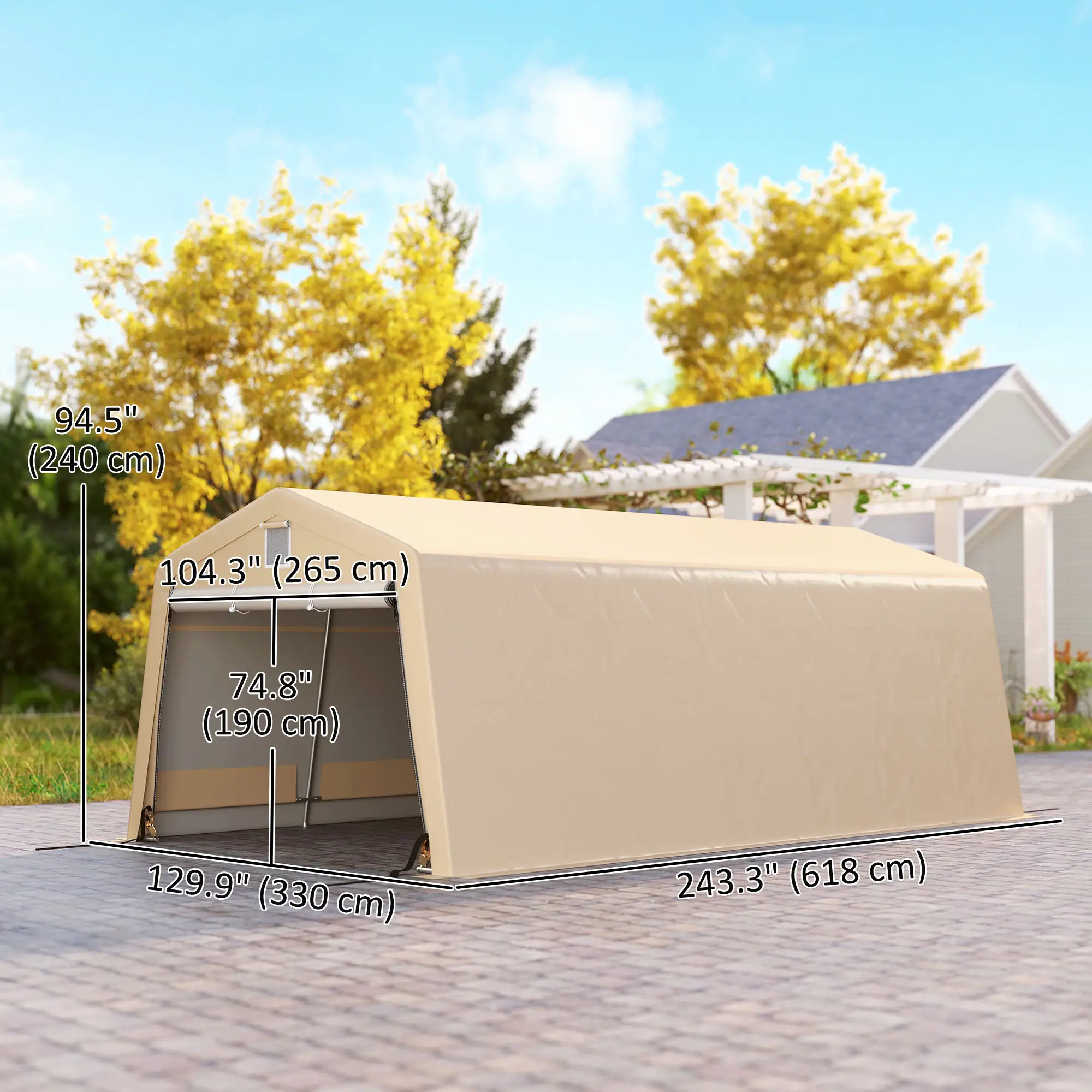 11' x 20' Portable Garage, Heavy Duty Carport Canopy, Khaki - Image 3