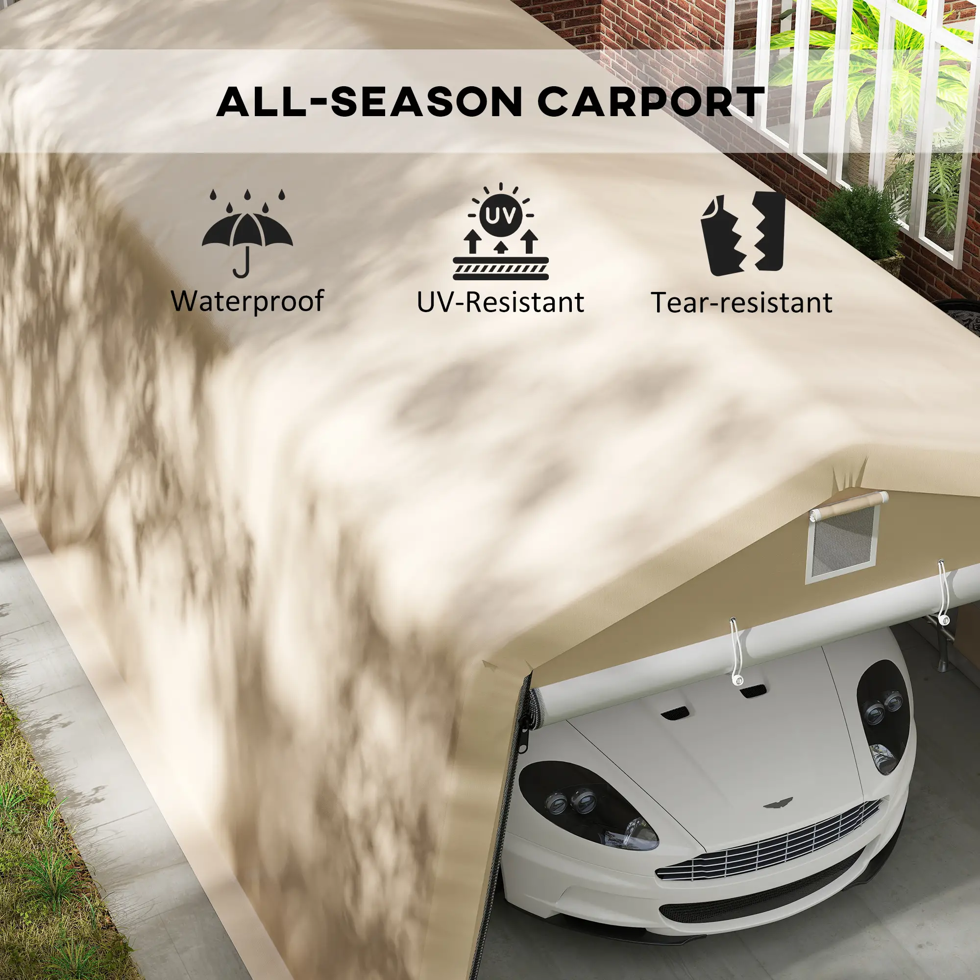 11' x 20' Portable Garage, Heavy Duty Carport Canopy, Khaki - Image 4