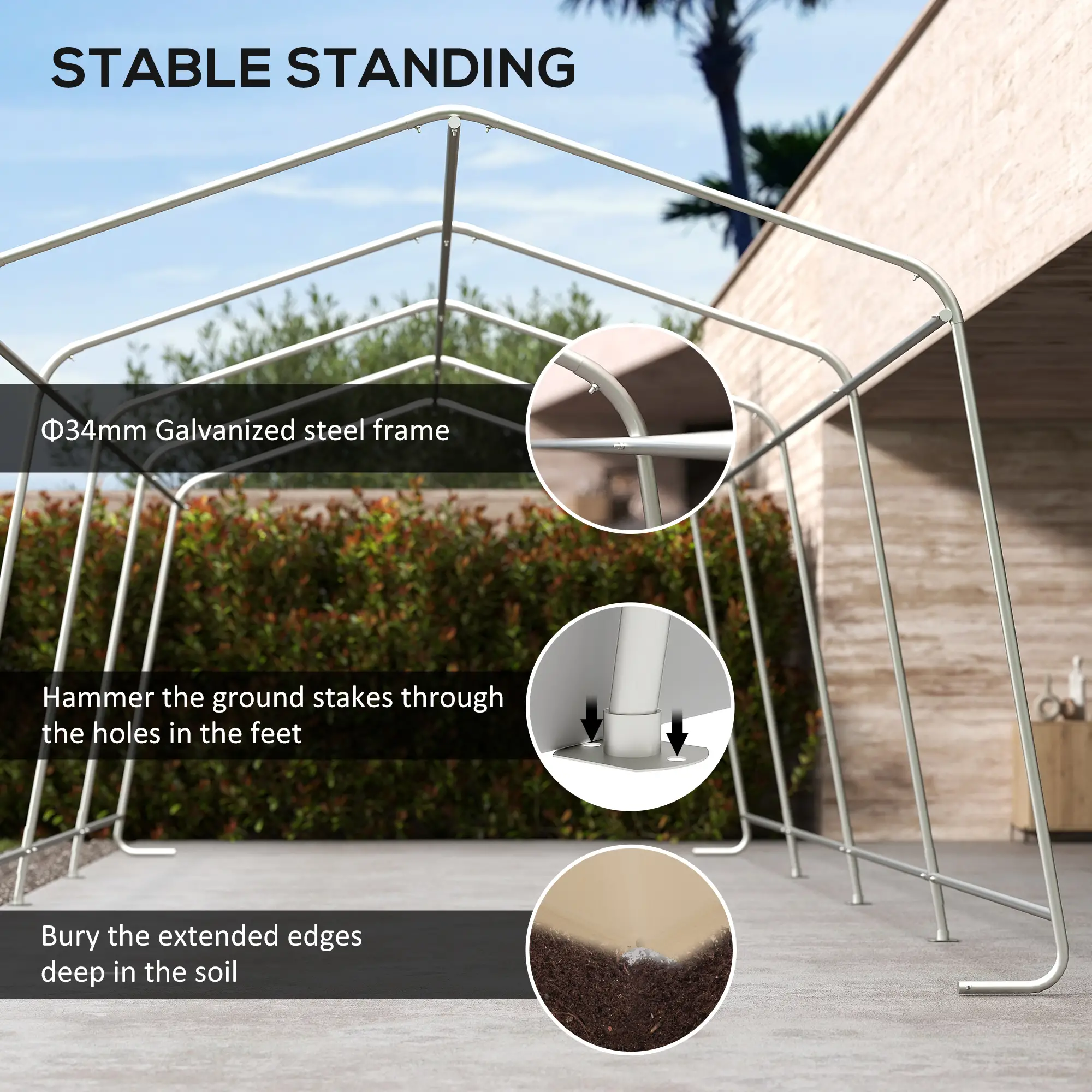 11' x 20' Portable Garage, Heavy Duty Carport Canopy, Khaki - Image 5