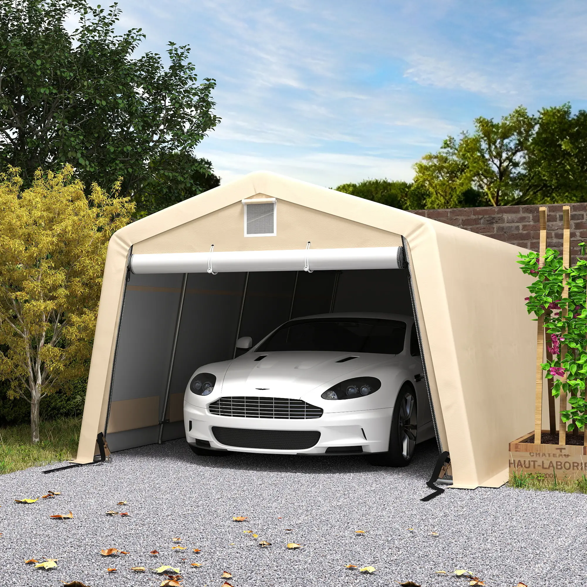 11' x 20' Portable Garage, Heavy Duty Carport Canopy, Khaki - Image 8