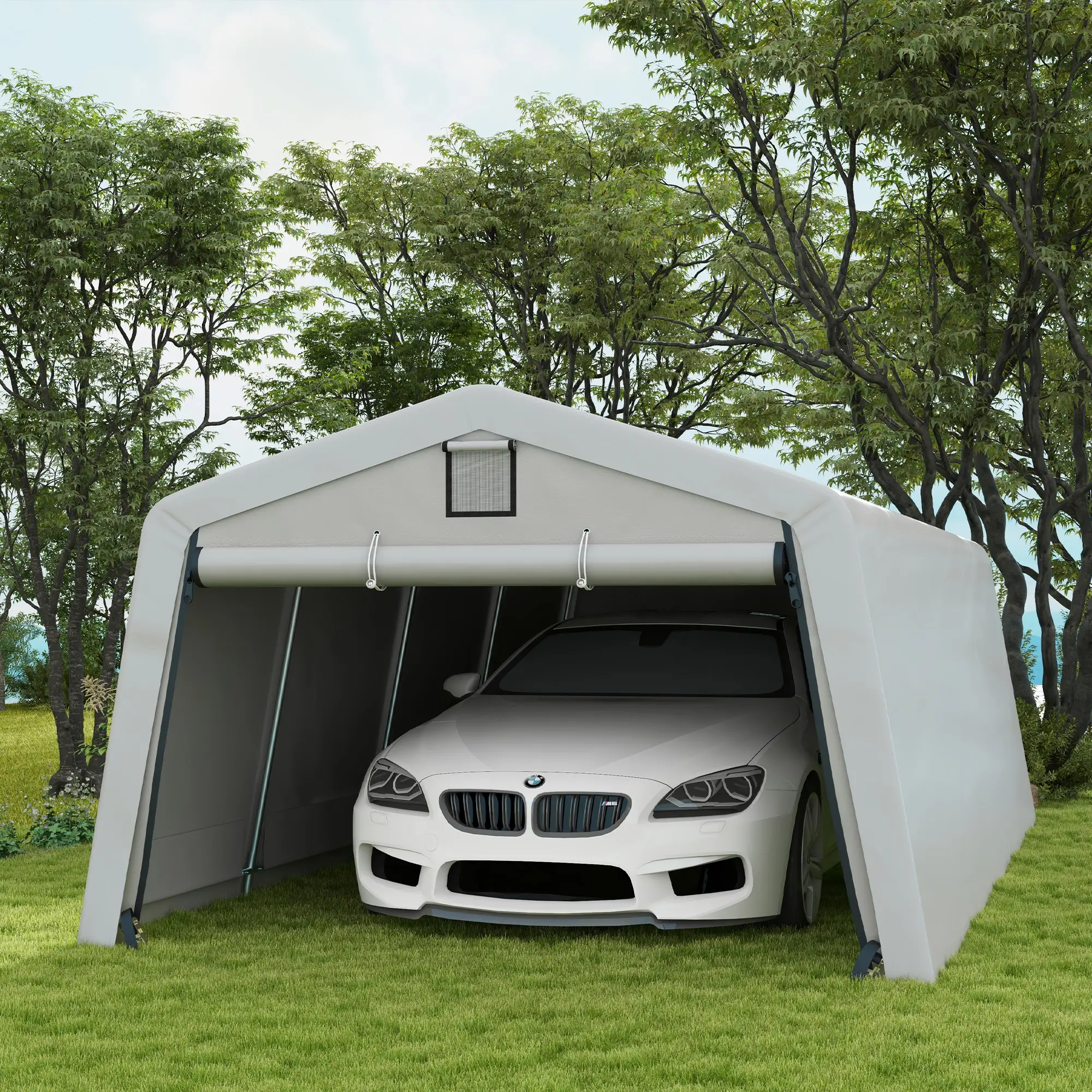 11' x 20' Portable Garage, Heavy Duty Carport, Grey - Image 2