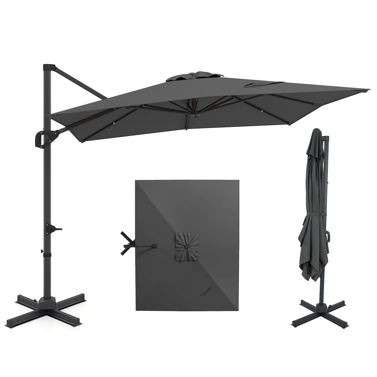 11 x 9 FT Cantilever Patio Umbrella, 360° Rotation, Easy Tilt, Gray
