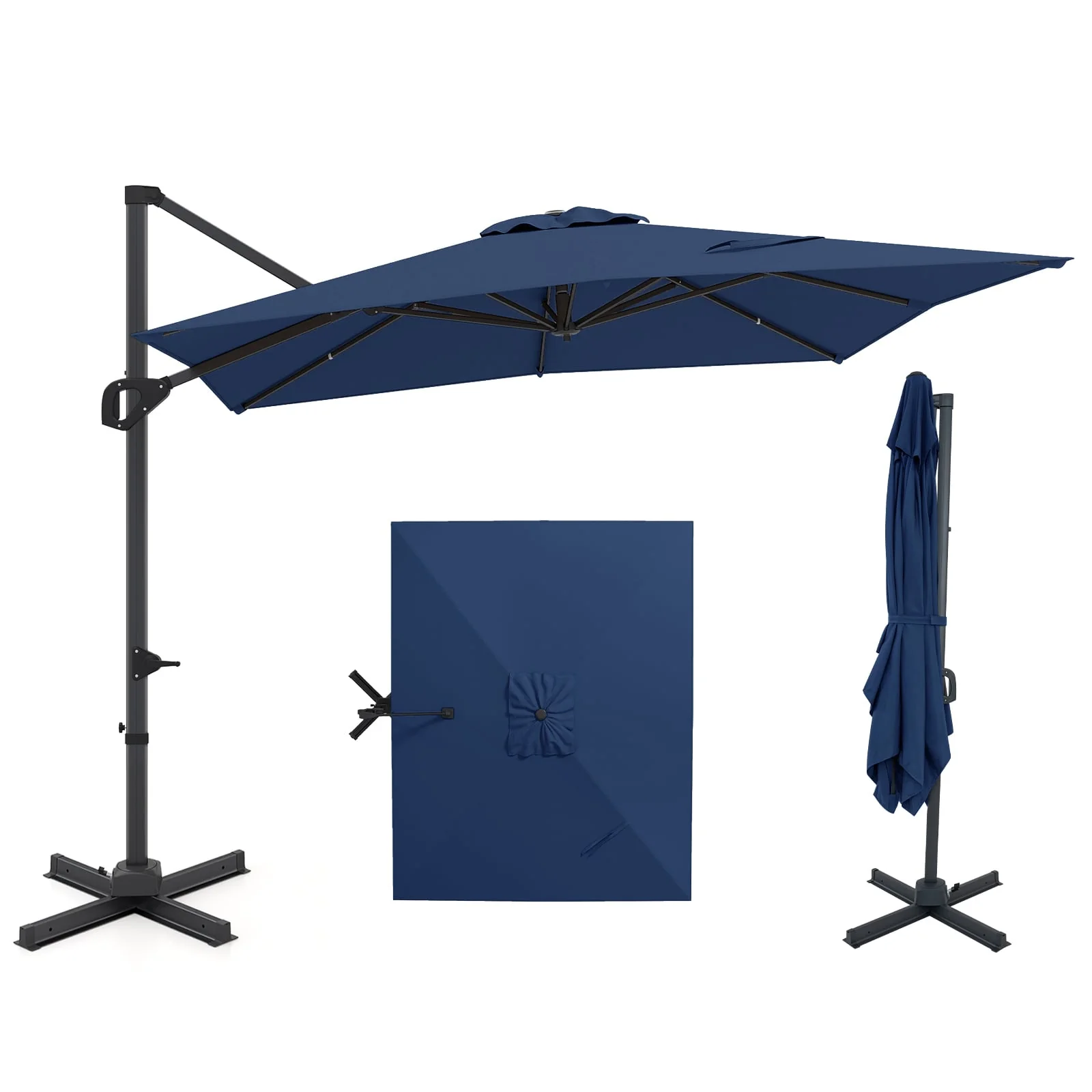 11 x 9 FT Cantilever Patio Umbrella, 360° Rotation, Easy Tilt, Navy