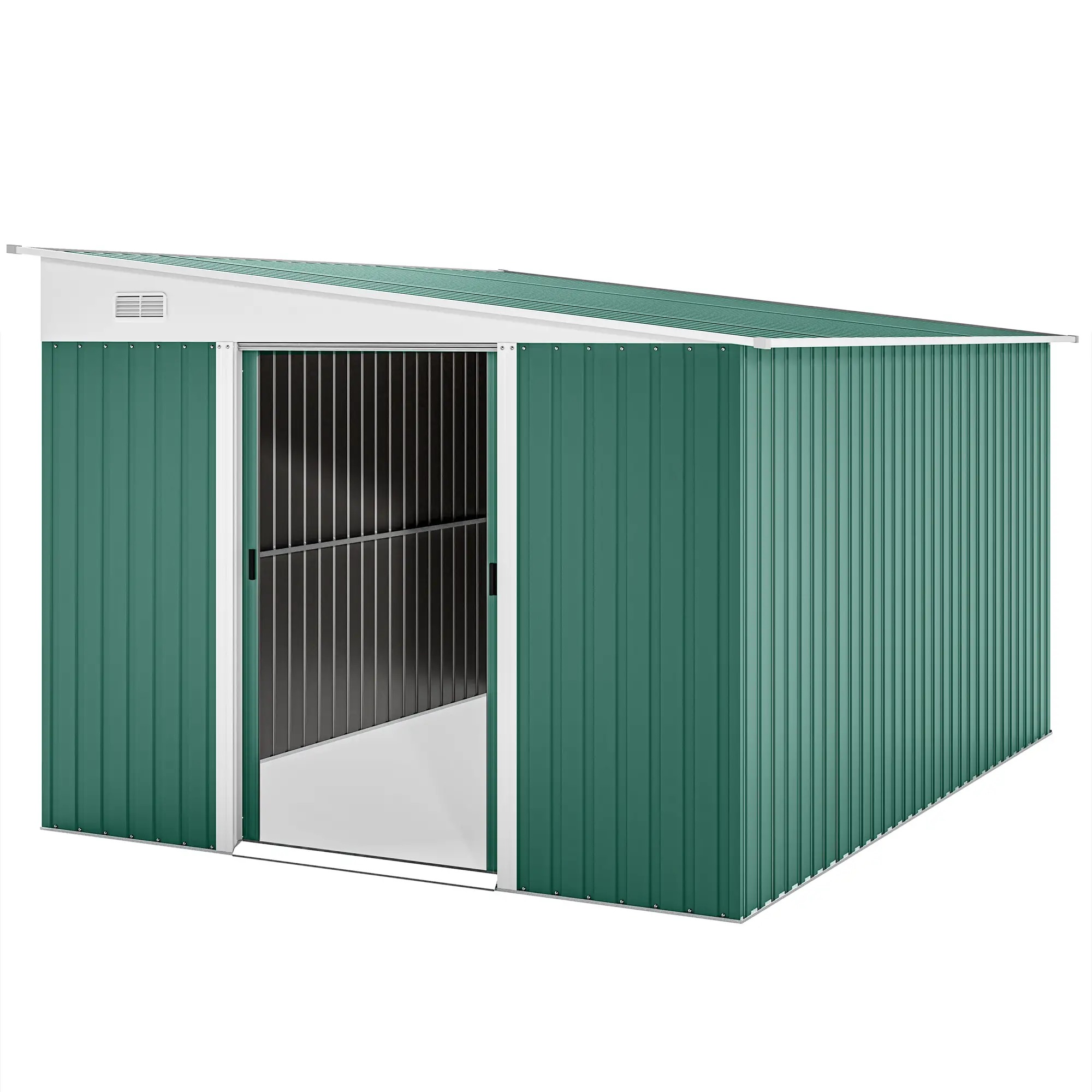 11' x 9' Steel Garden Storage Shed, Outdoor Metal Tool House, Green