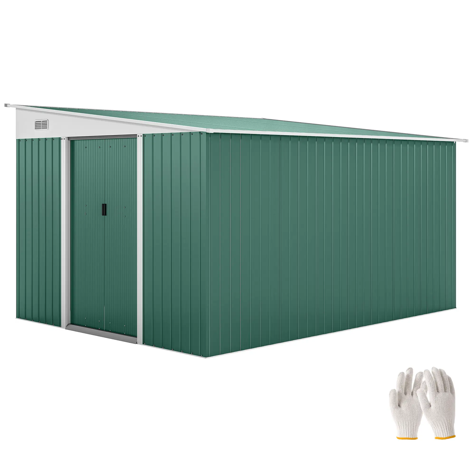 11' x 9' Steel Garden Storage Shed, Outdoor Metal Tool House, Green - Image 11