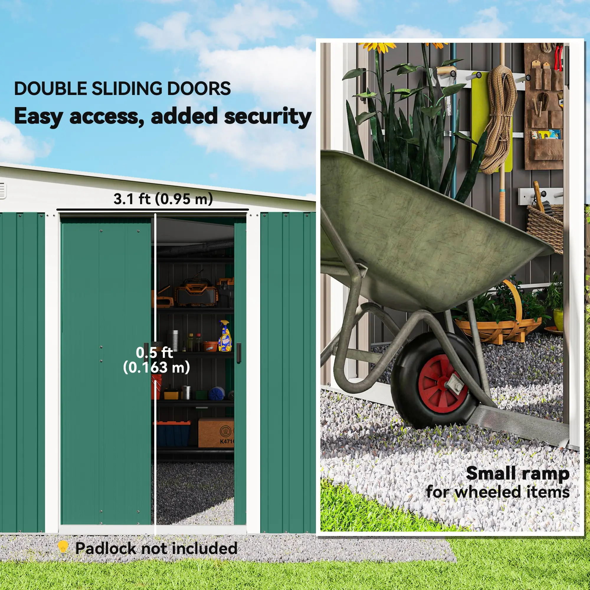 11' x 9' Steel Garden Storage Shed, Outdoor Metal Tool House, Green - Image 6