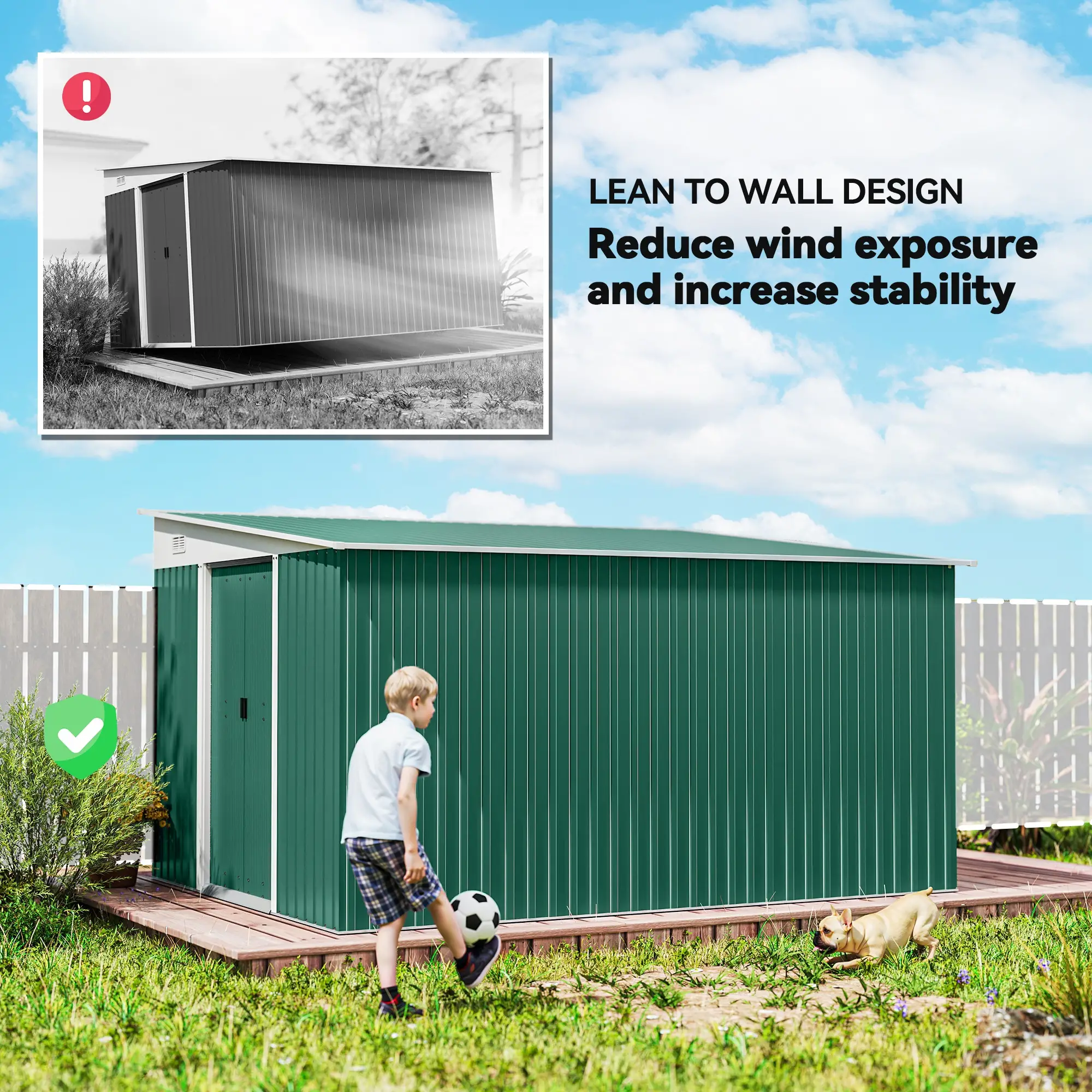 11' x 9' Steel Garden Storage Shed, Outdoor Metal Tool House, Green - Image 7