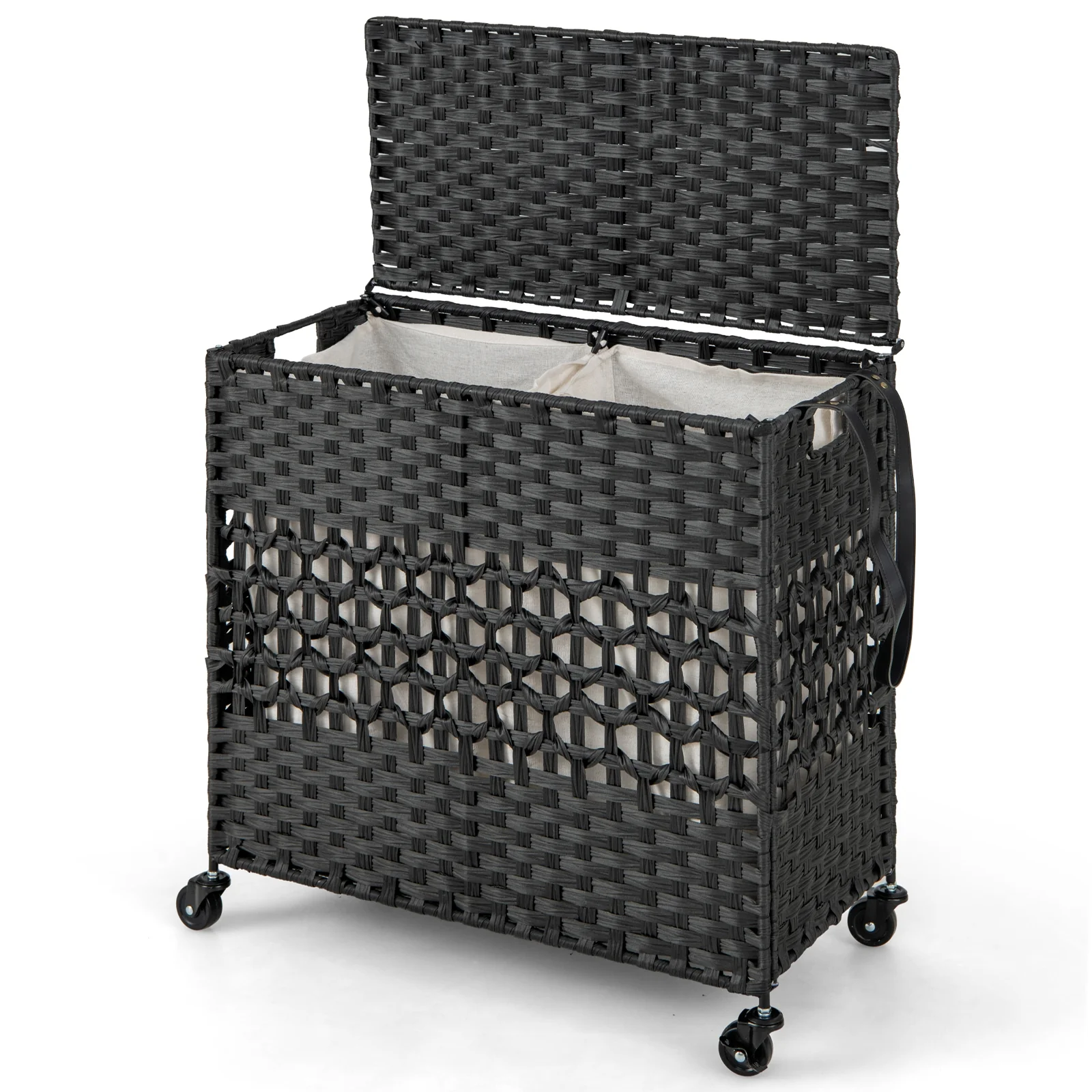 110L 2-Section Laundry Hamper, Removable Washable Liner Bags, Black - Image 4